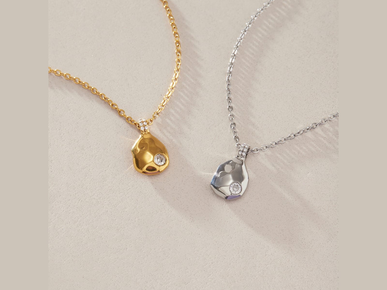 CZ Drop Pendant Necklaces — detail