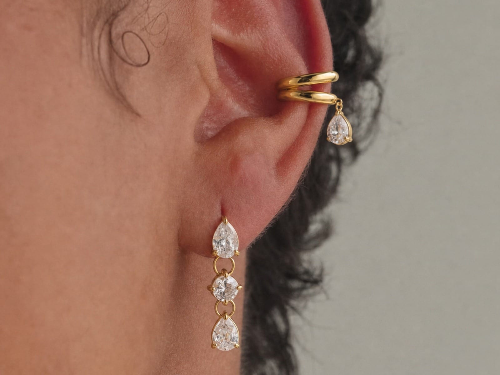 CZ Ear Clips, No Piercing — detail