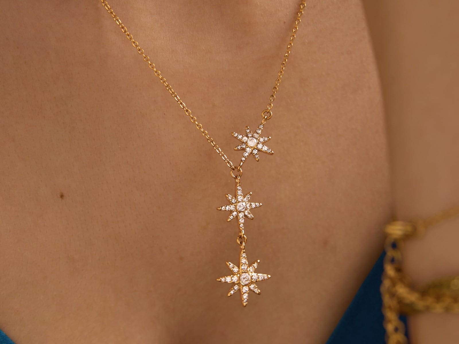 CZ Star & Moon Necklaces — detail