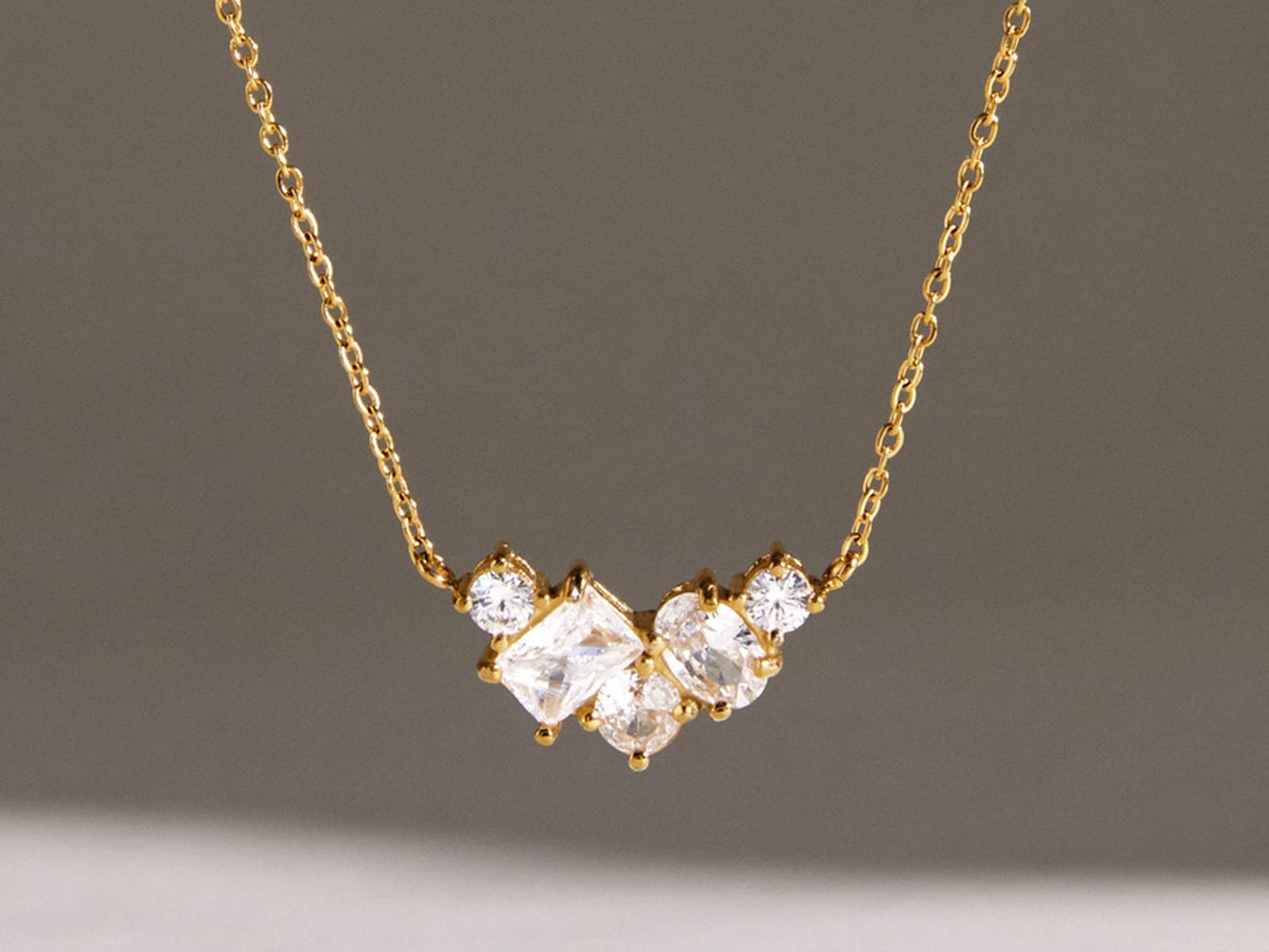 CZ Trio Fan Necklace — detail