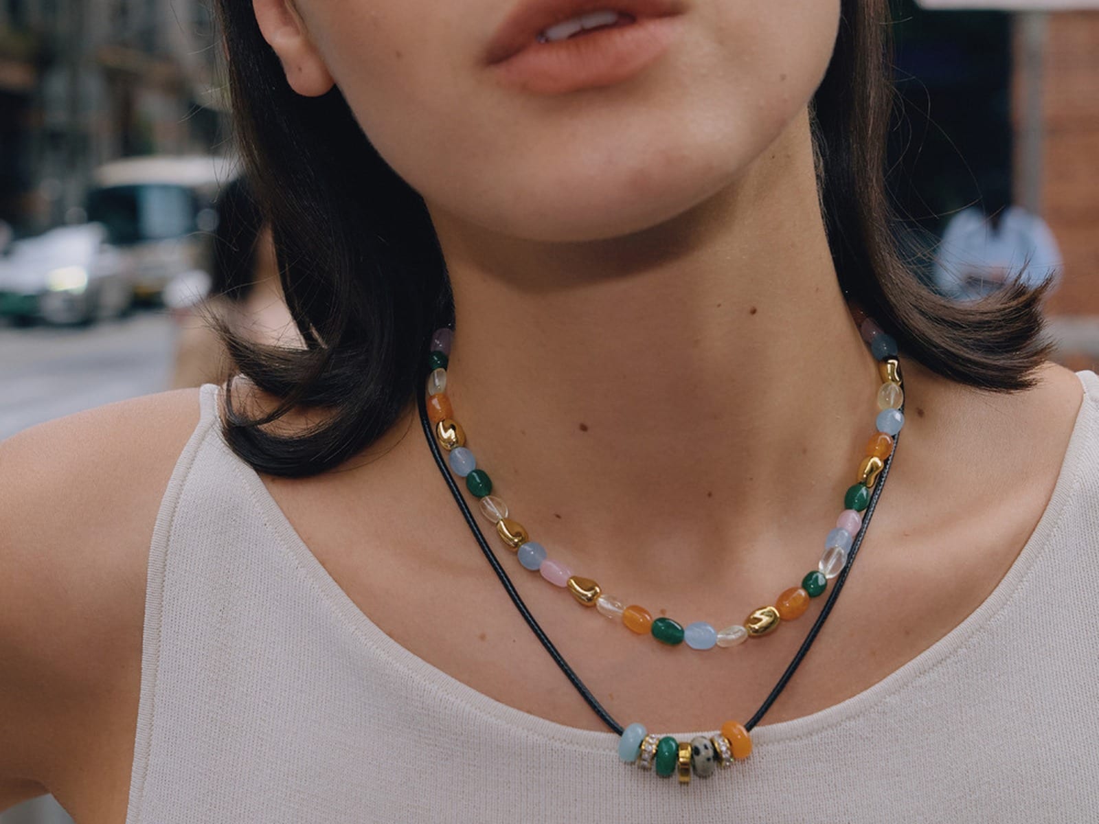 Dark Cord Stone Necklace — detail