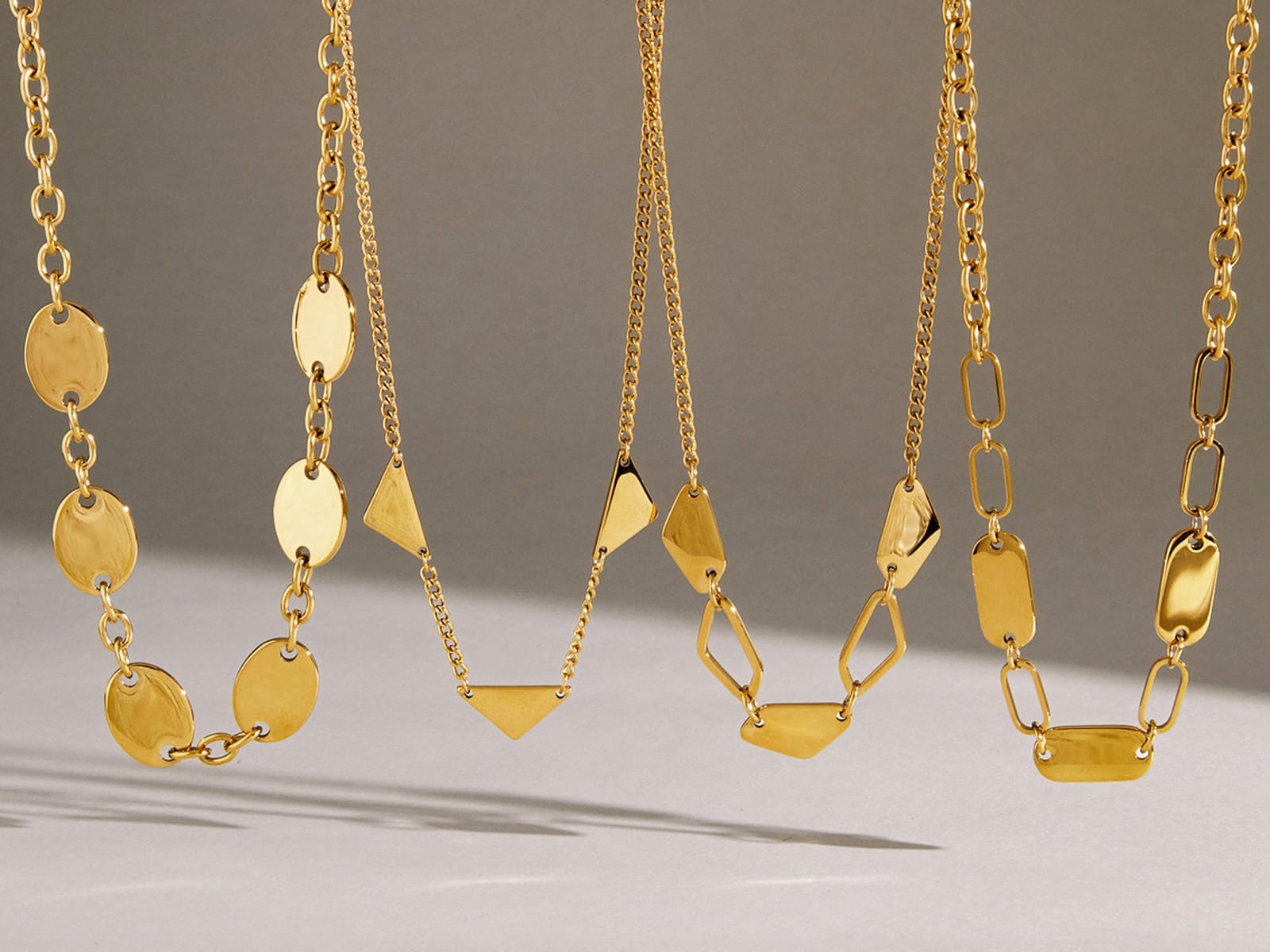 Disc & Oval Link Necklaces — detail