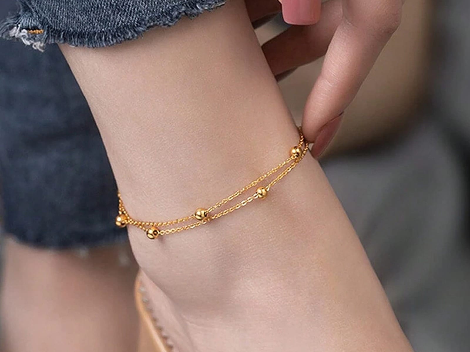 Double Bead Anklet — detail