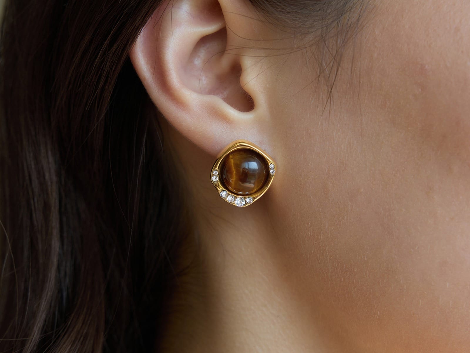 Double Stone Stud Earrings — detail
