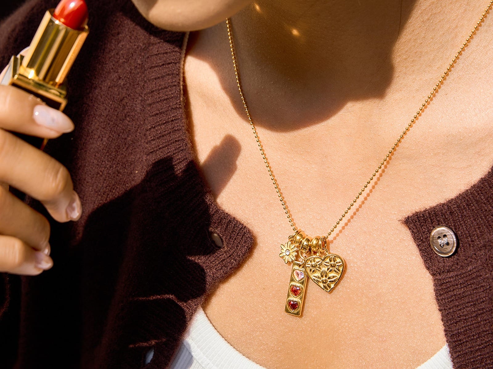 Enamel Clover & Heart Necklaces — detail