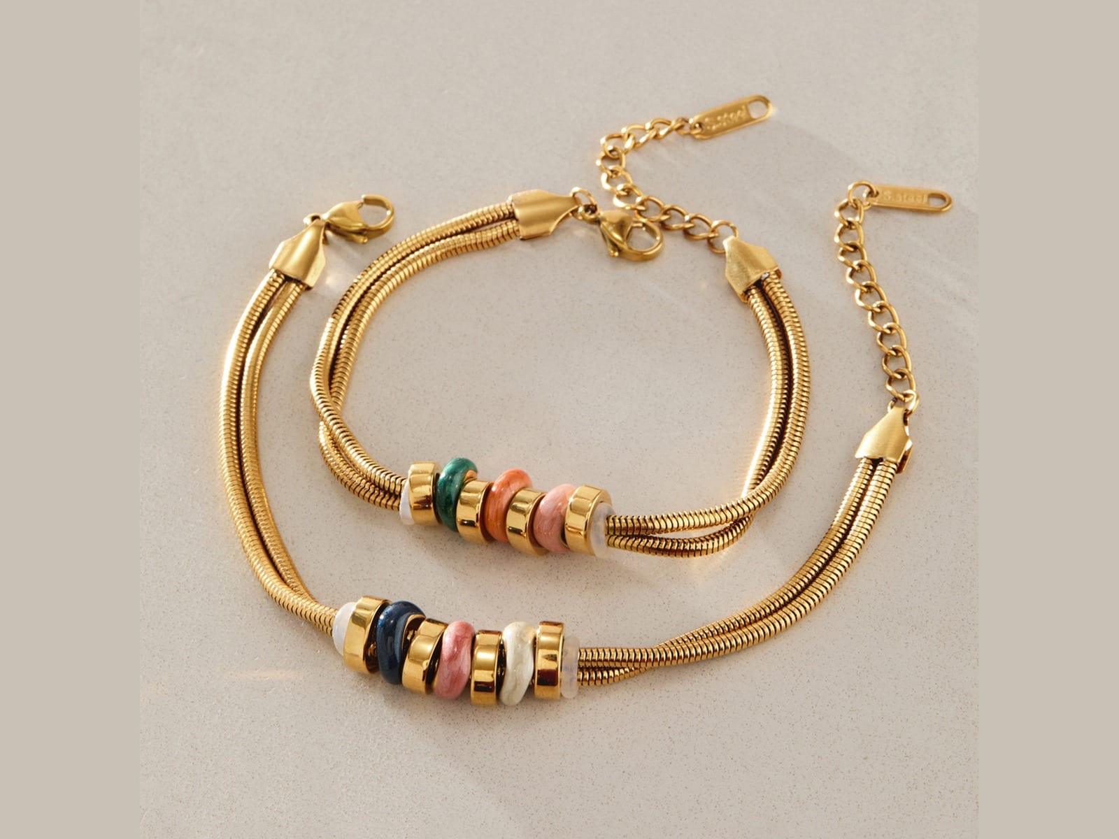 Enamel Ring Double Bracelet — detail
