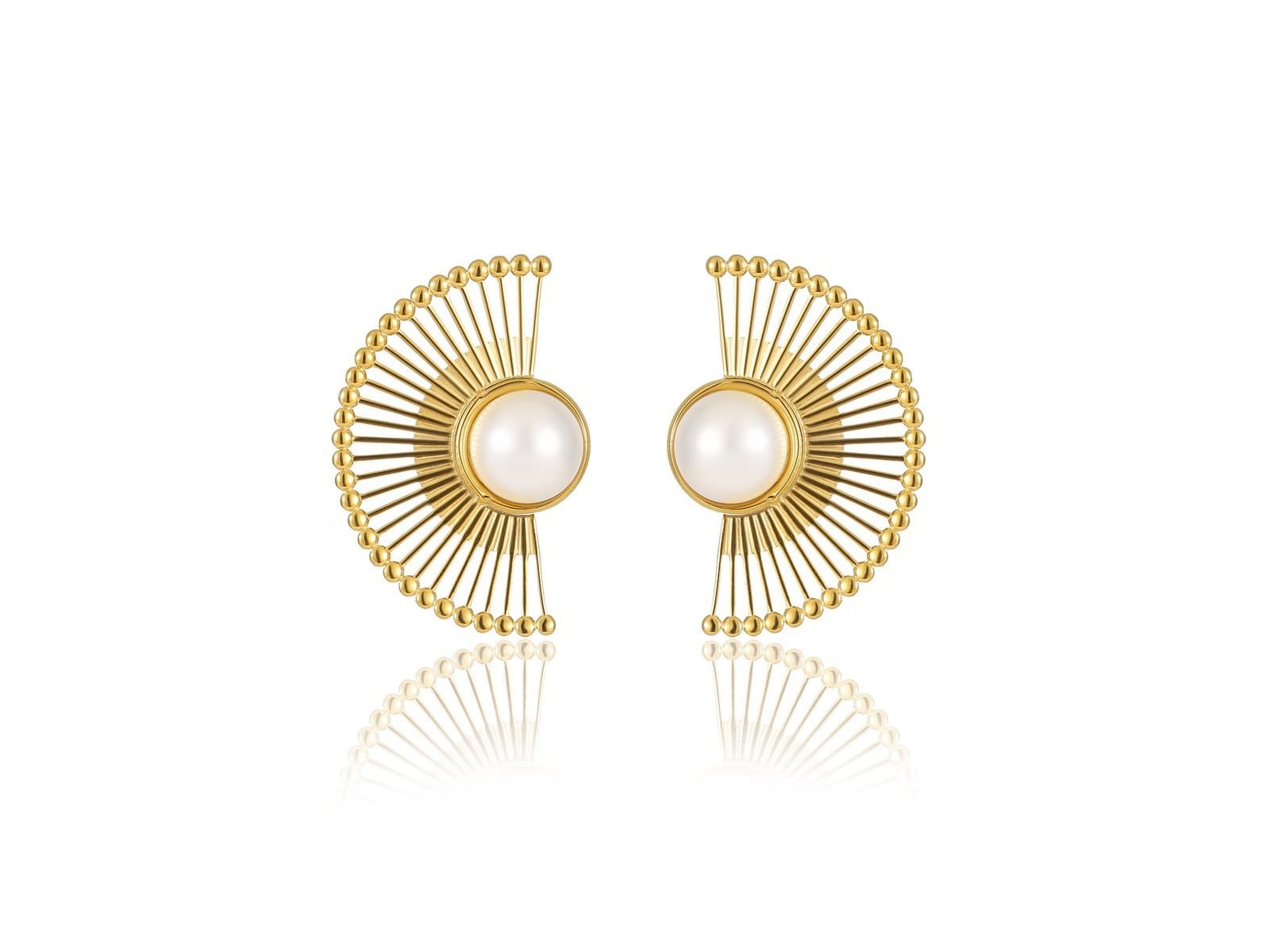 Fan and Pearl Drop Earrings