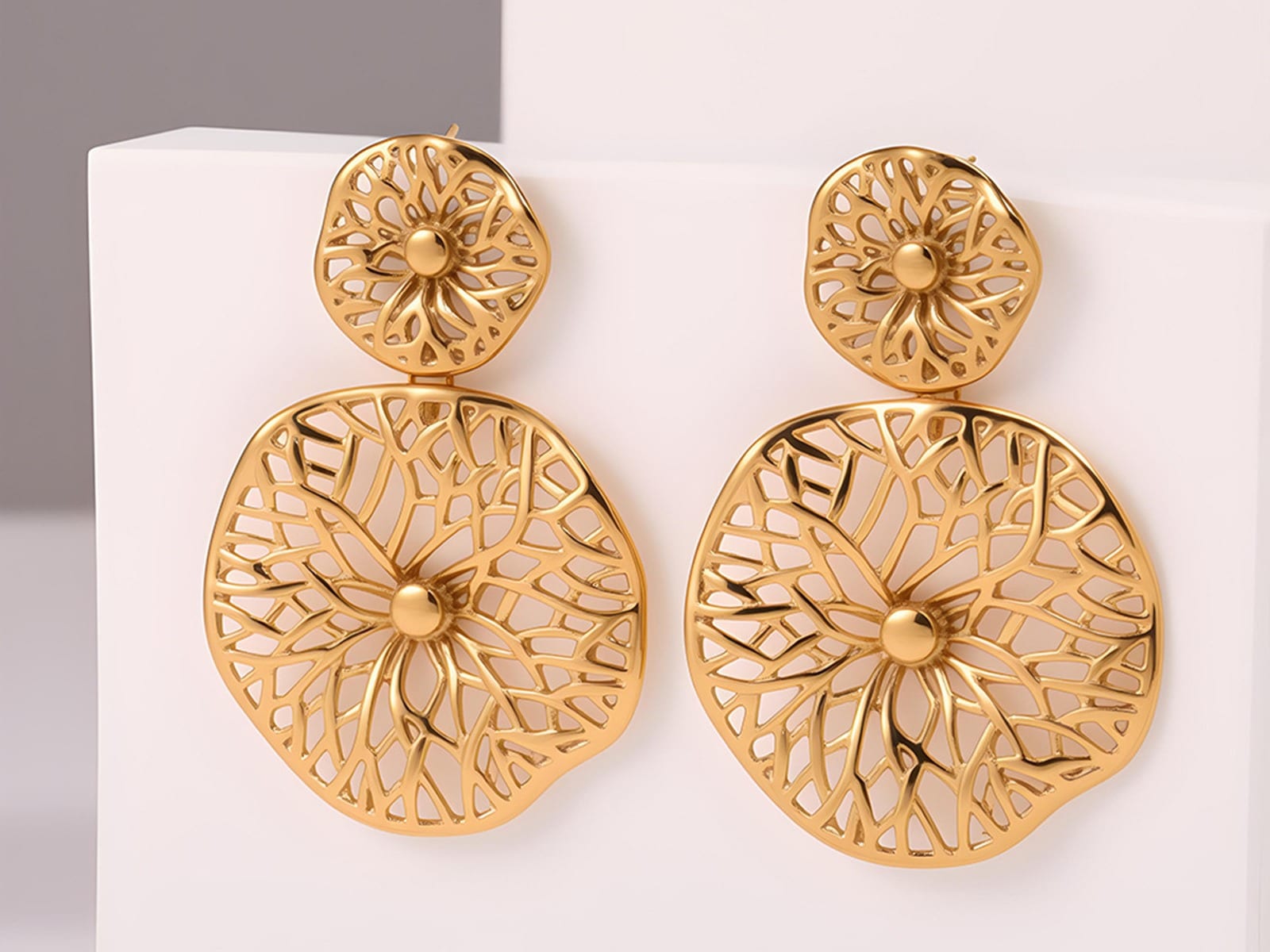 Filigree Flower Statement Earrings — detail