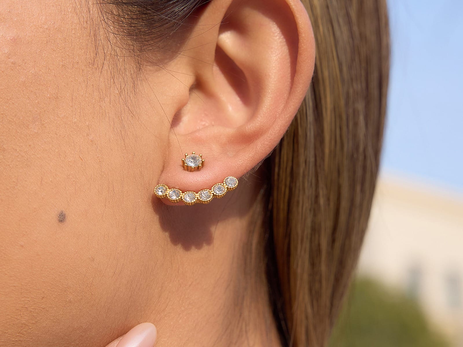 Front-Back Rhinestone Earrings — detail