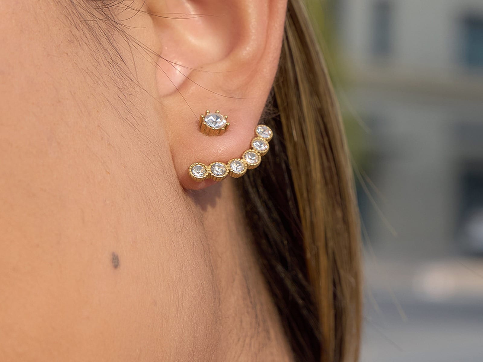 Front-Back Rhinestone Earrings — detail