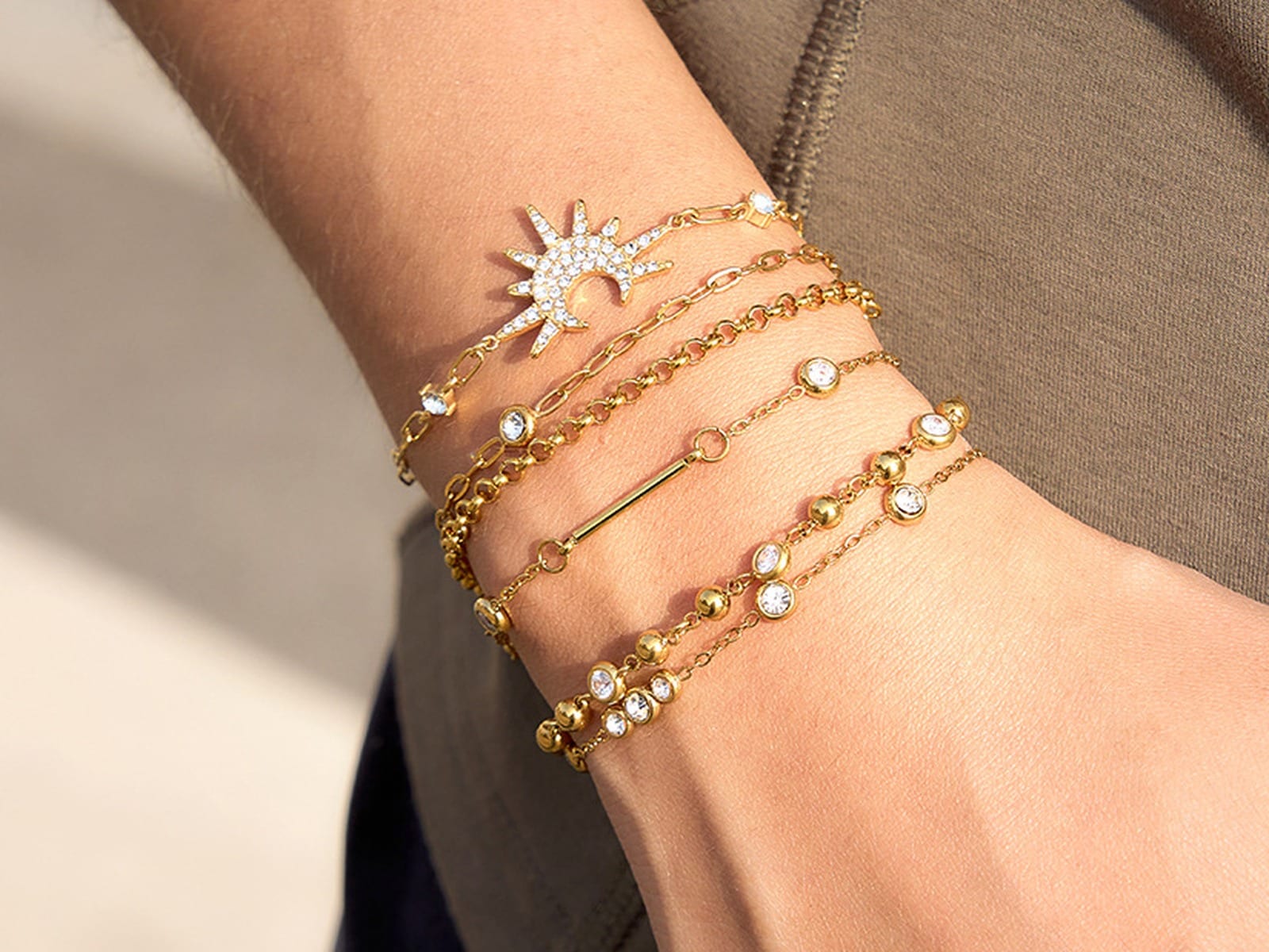 Gold Bar & CZ Stack Bracelets — detail
