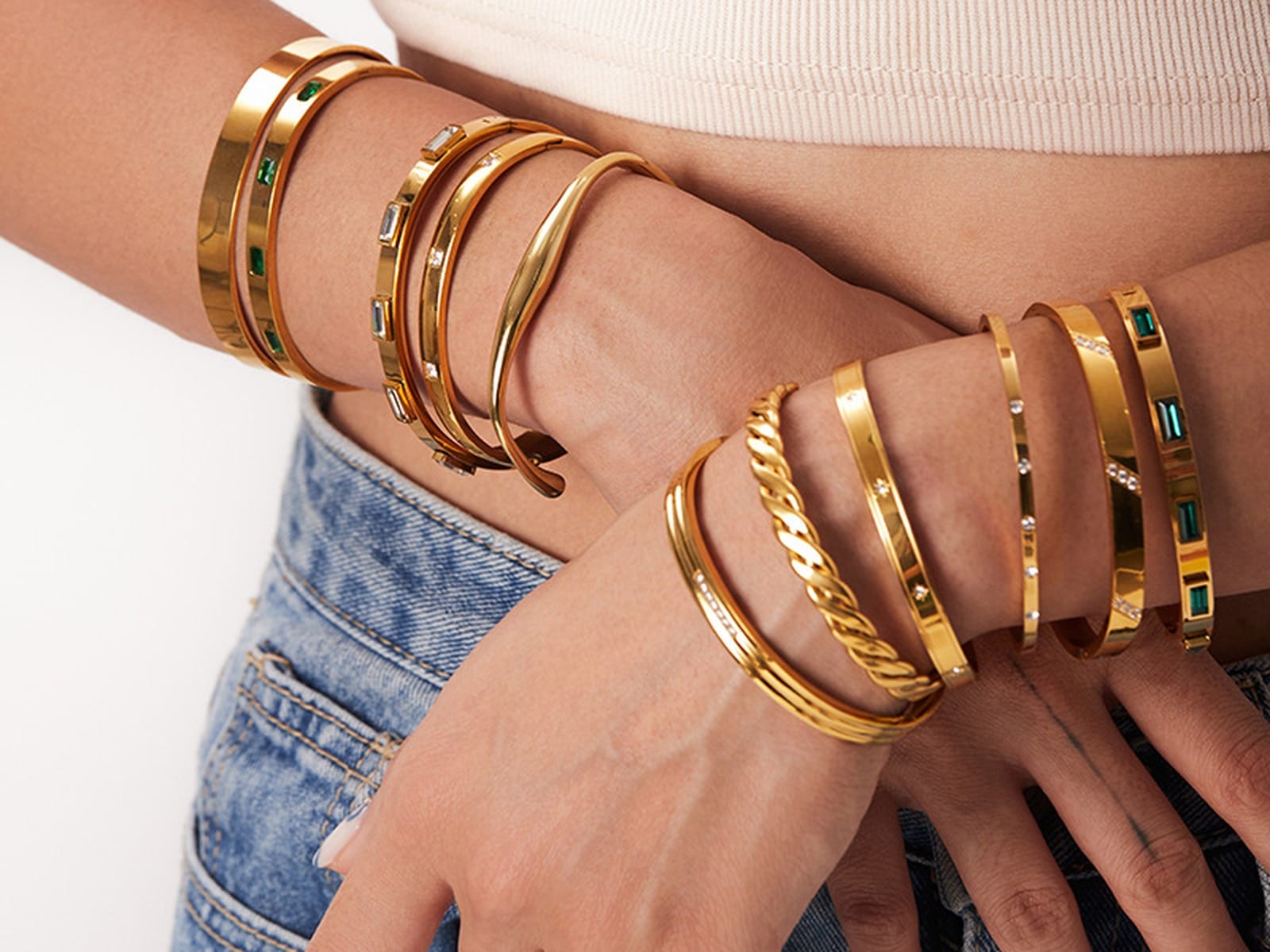 Green Stone Bangle Stack — detail