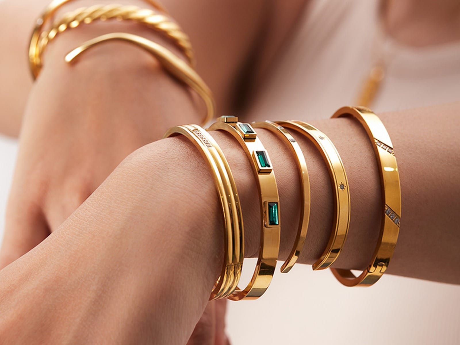 Green Stone Bangle Stack — detail
