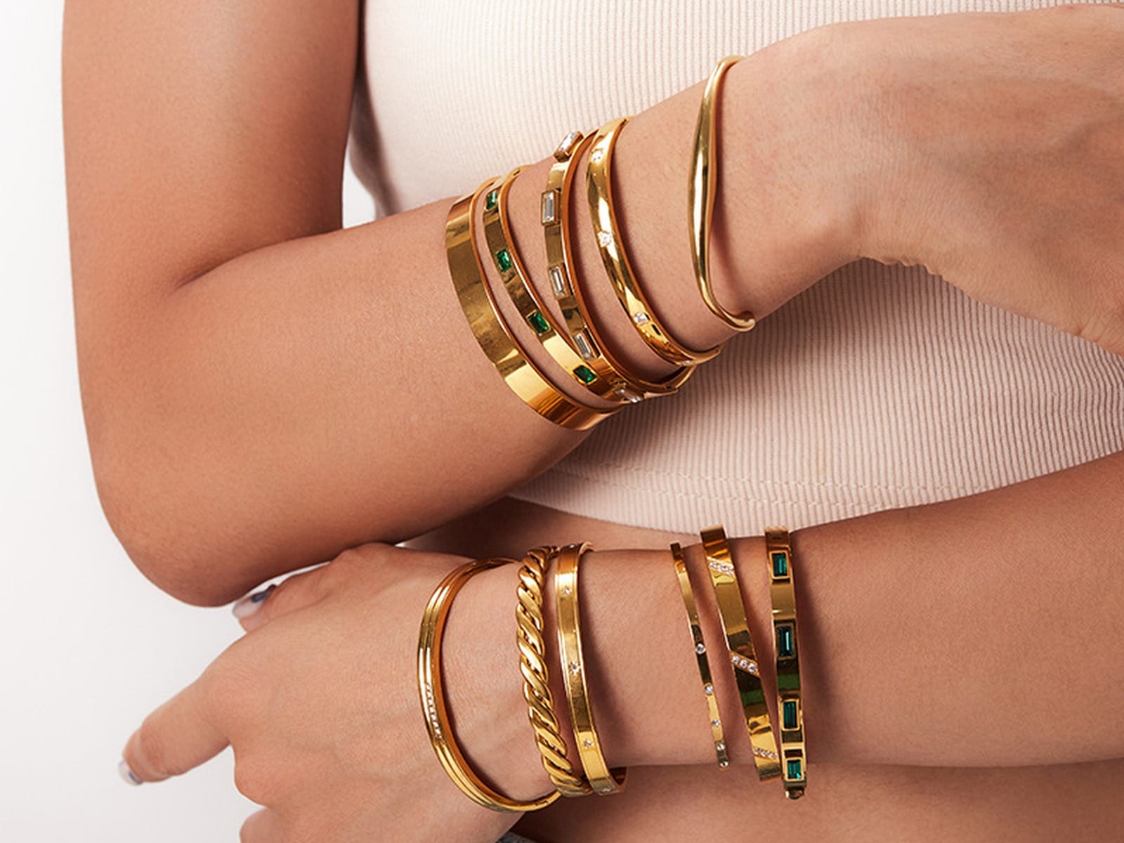 Green Stone Bangle Stack — detail