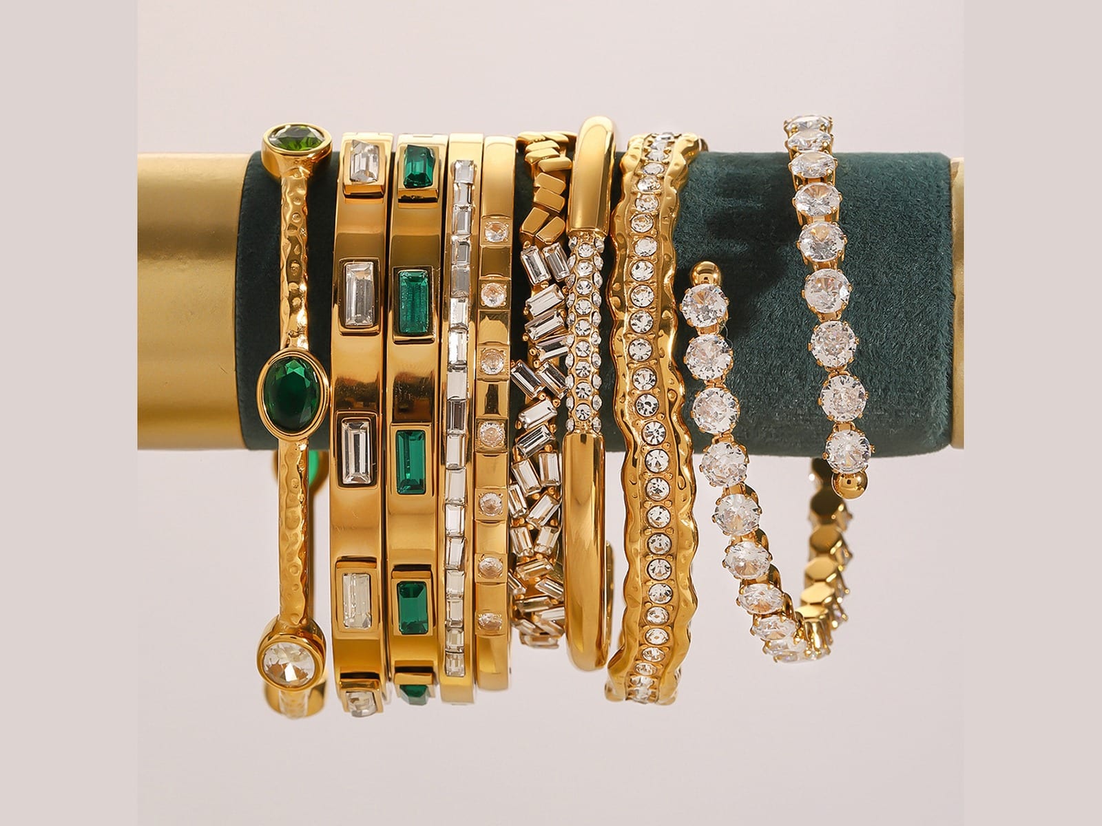 Green Stone Open Bangles — detail