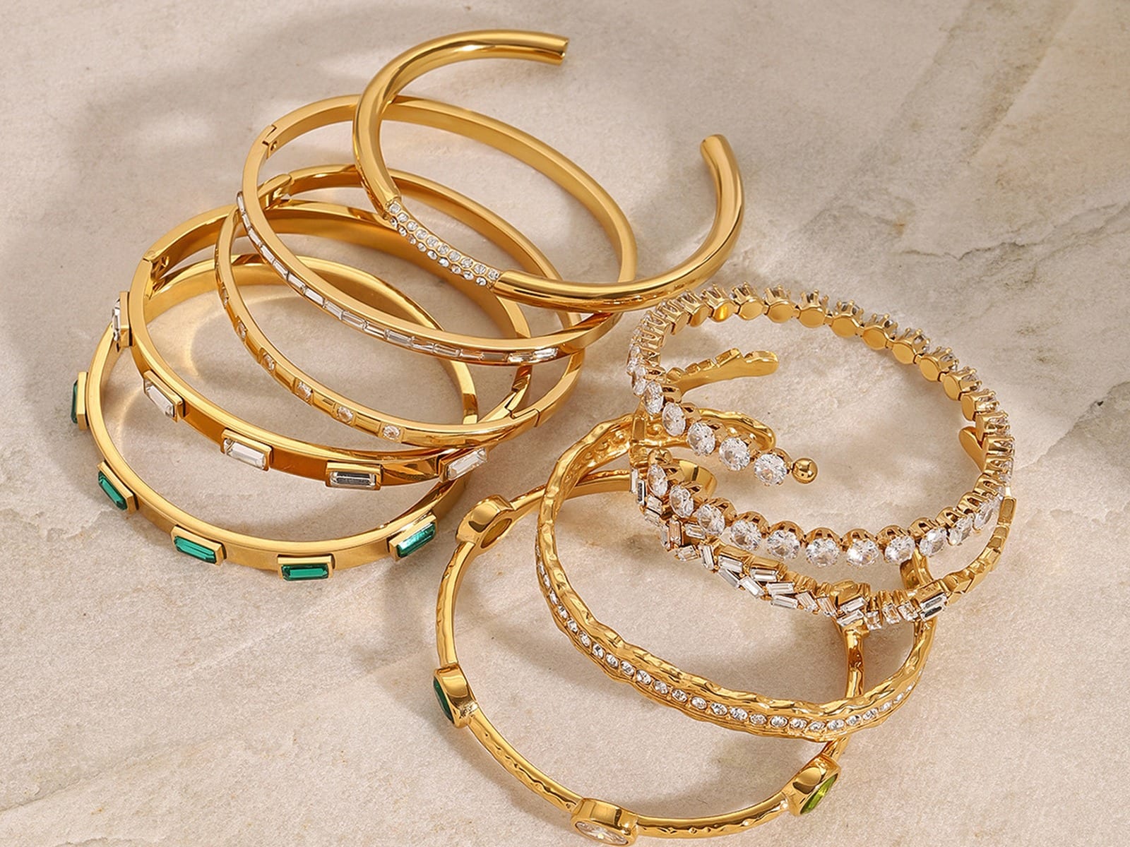 Green Stone Open Bangles — detail