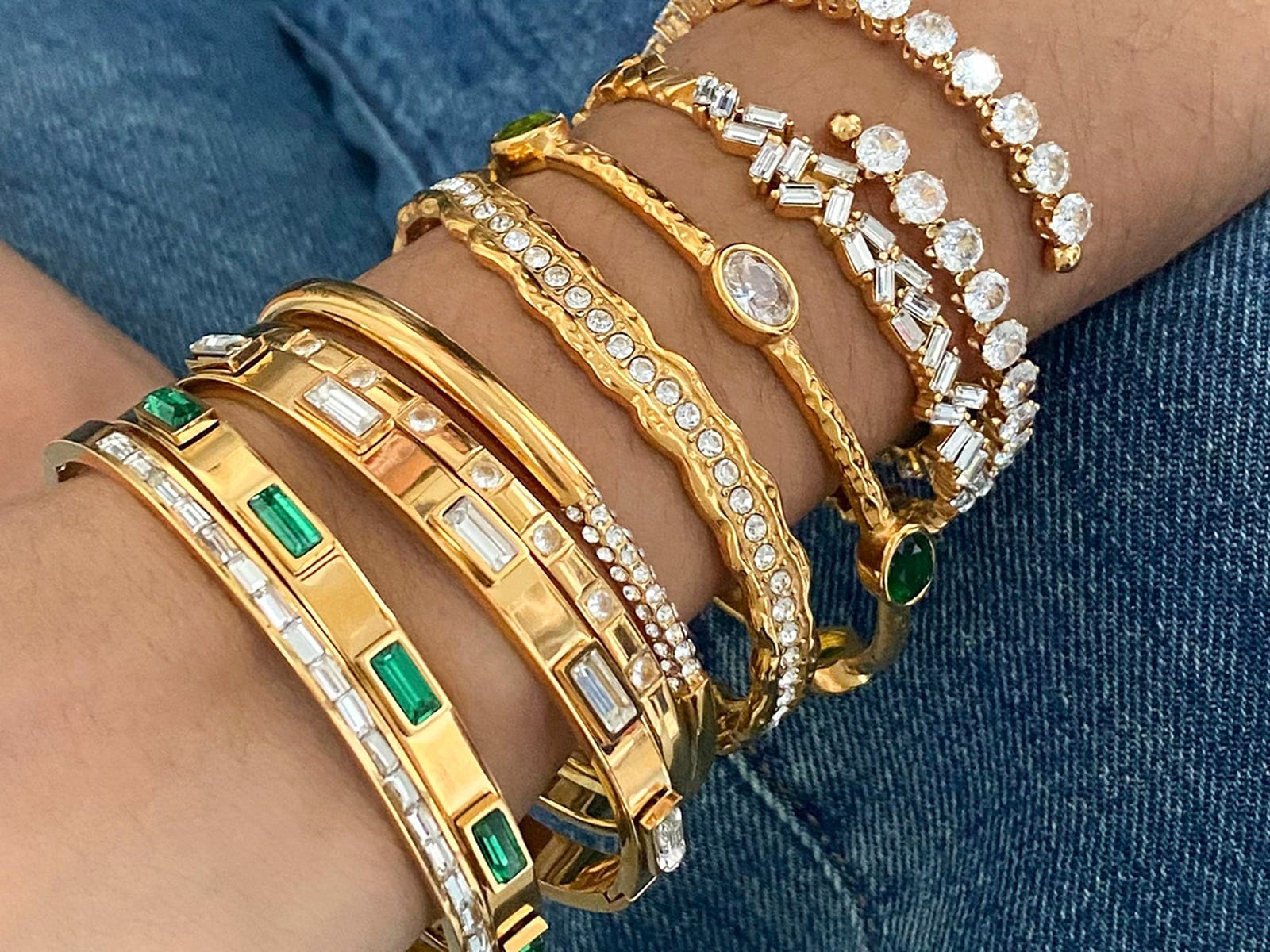 Green Stone Open Bangles — detail