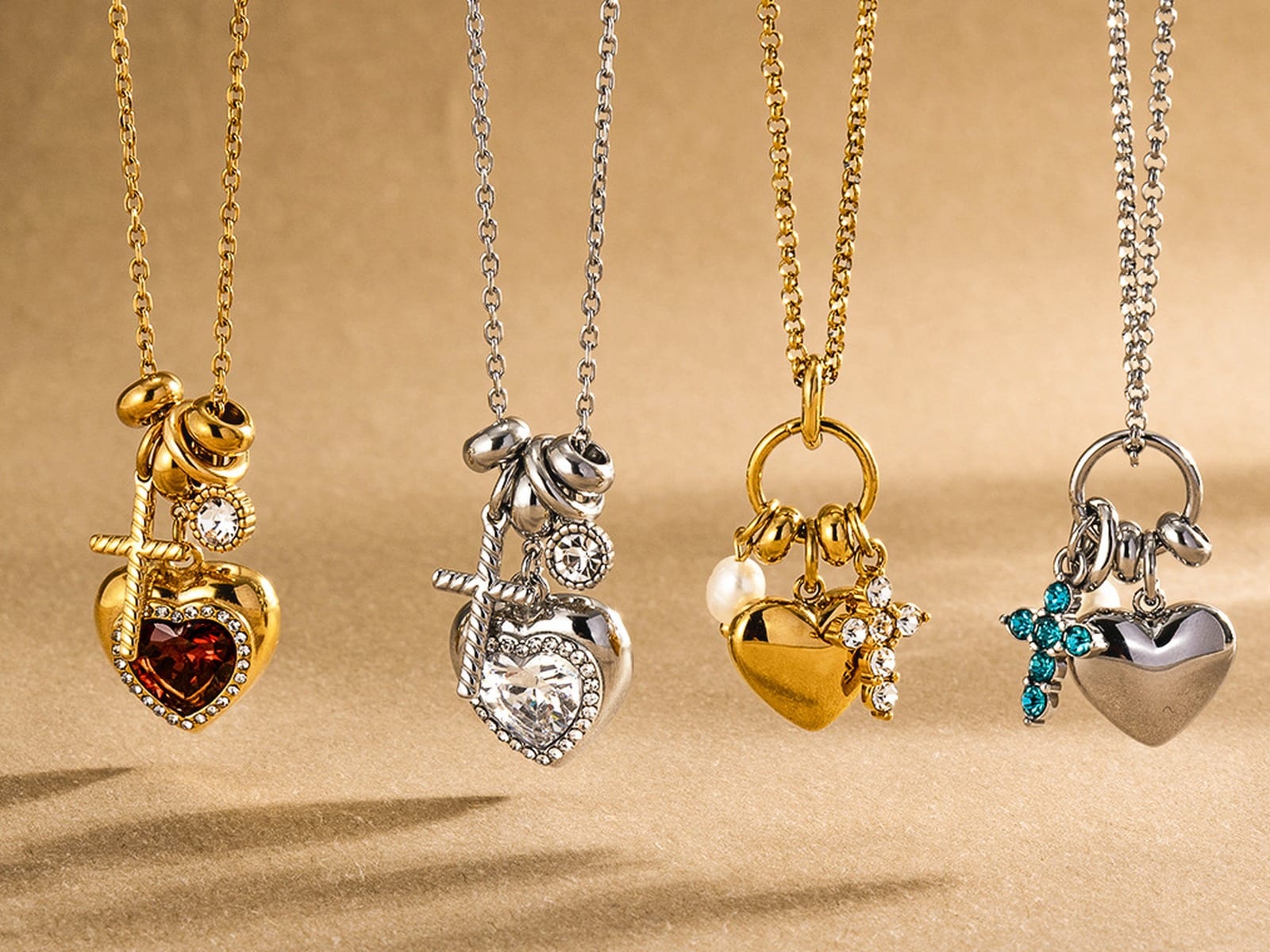 Heart & Cross Pendant Necklaces — detail
