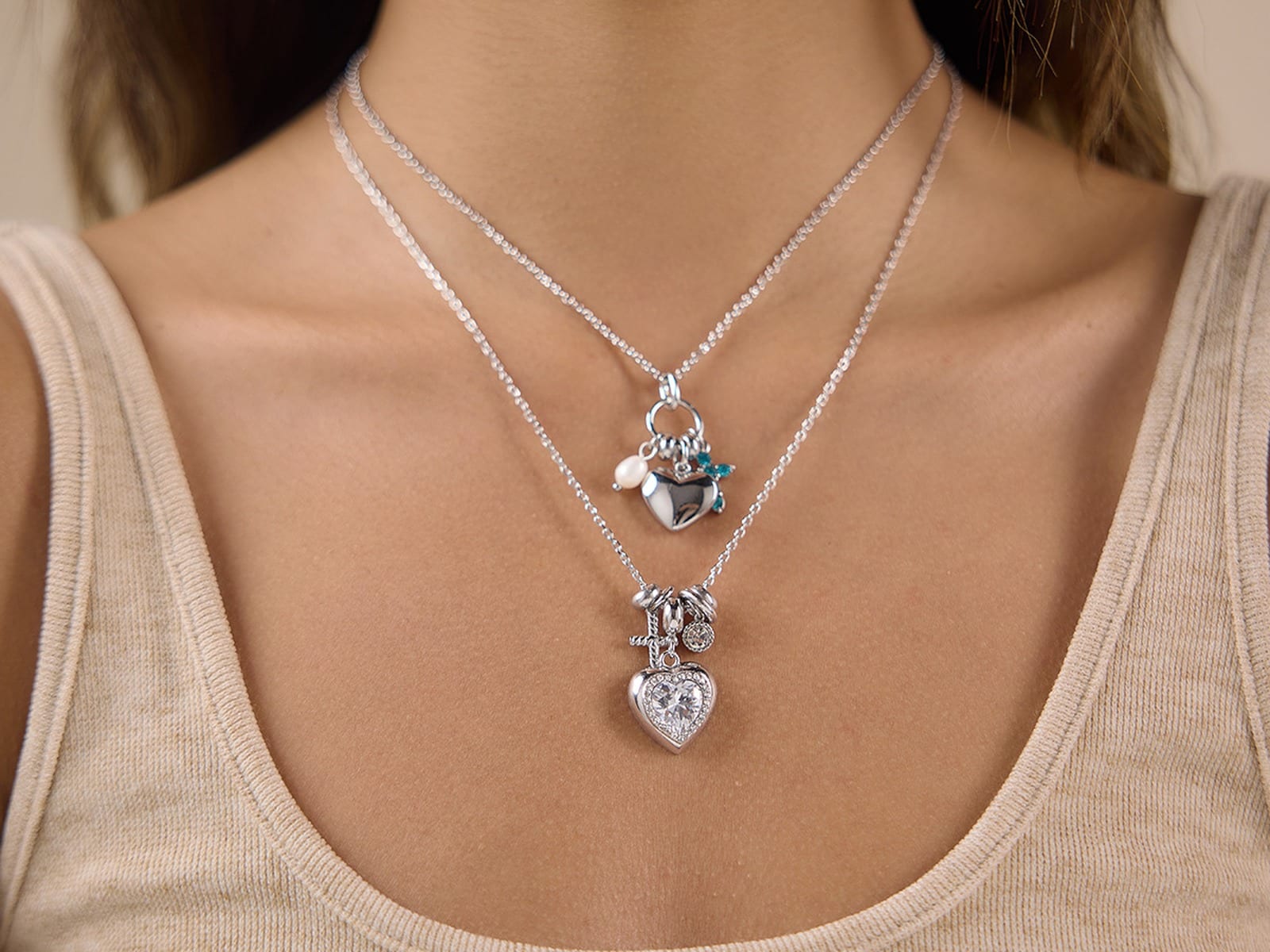 Heart & Cross Pendant Necklaces — detail