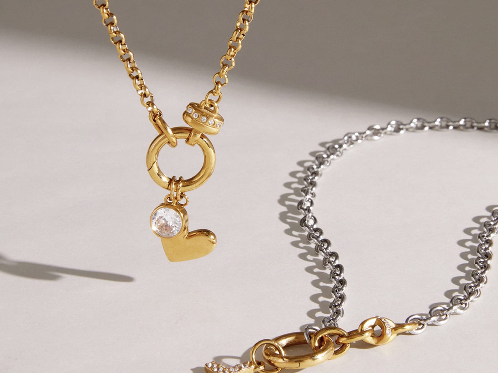 Heart Clasp Charm Necklaces — detail