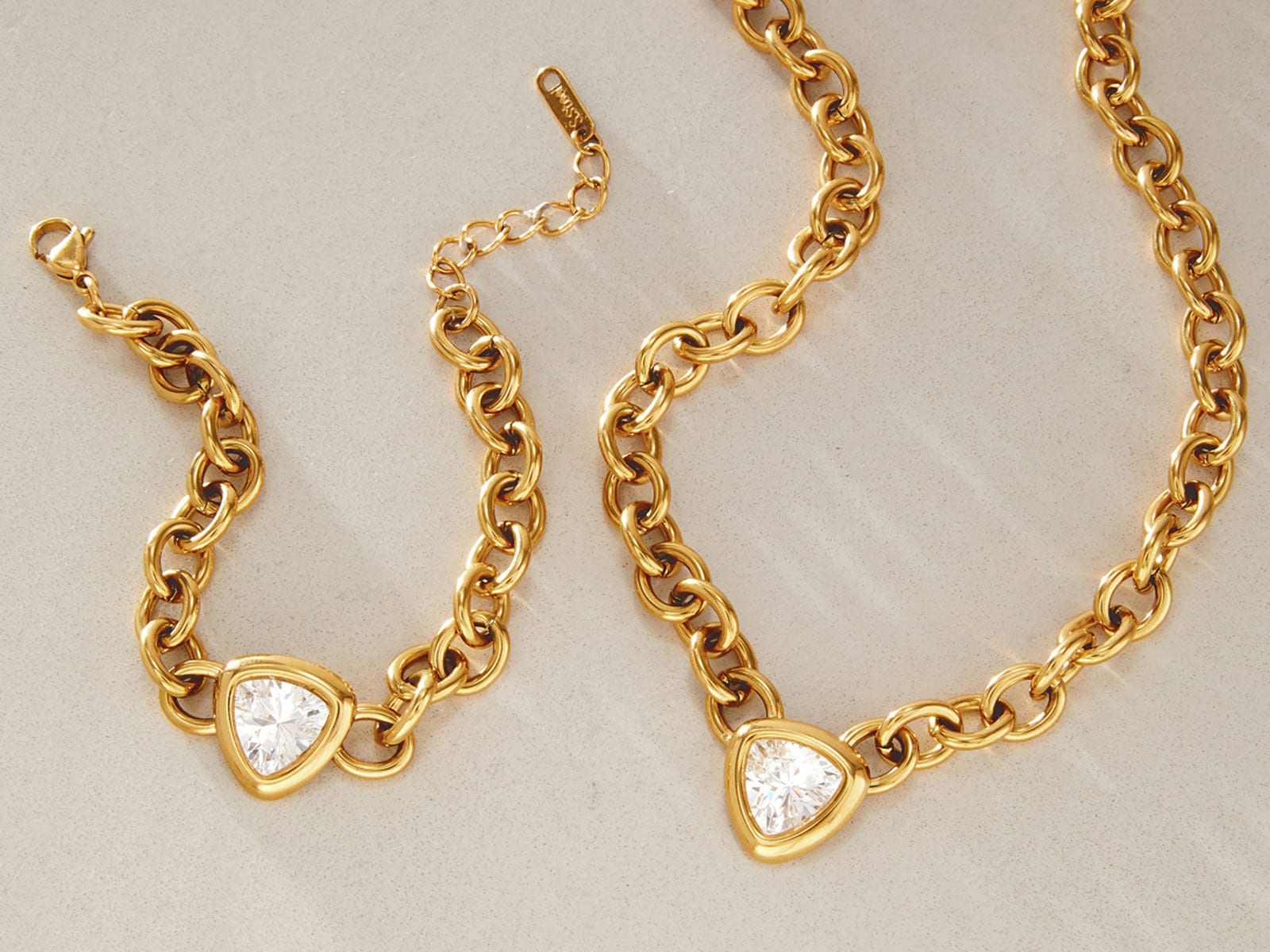 Heart CZ Chain Set, Necklace and Bracelet — detail