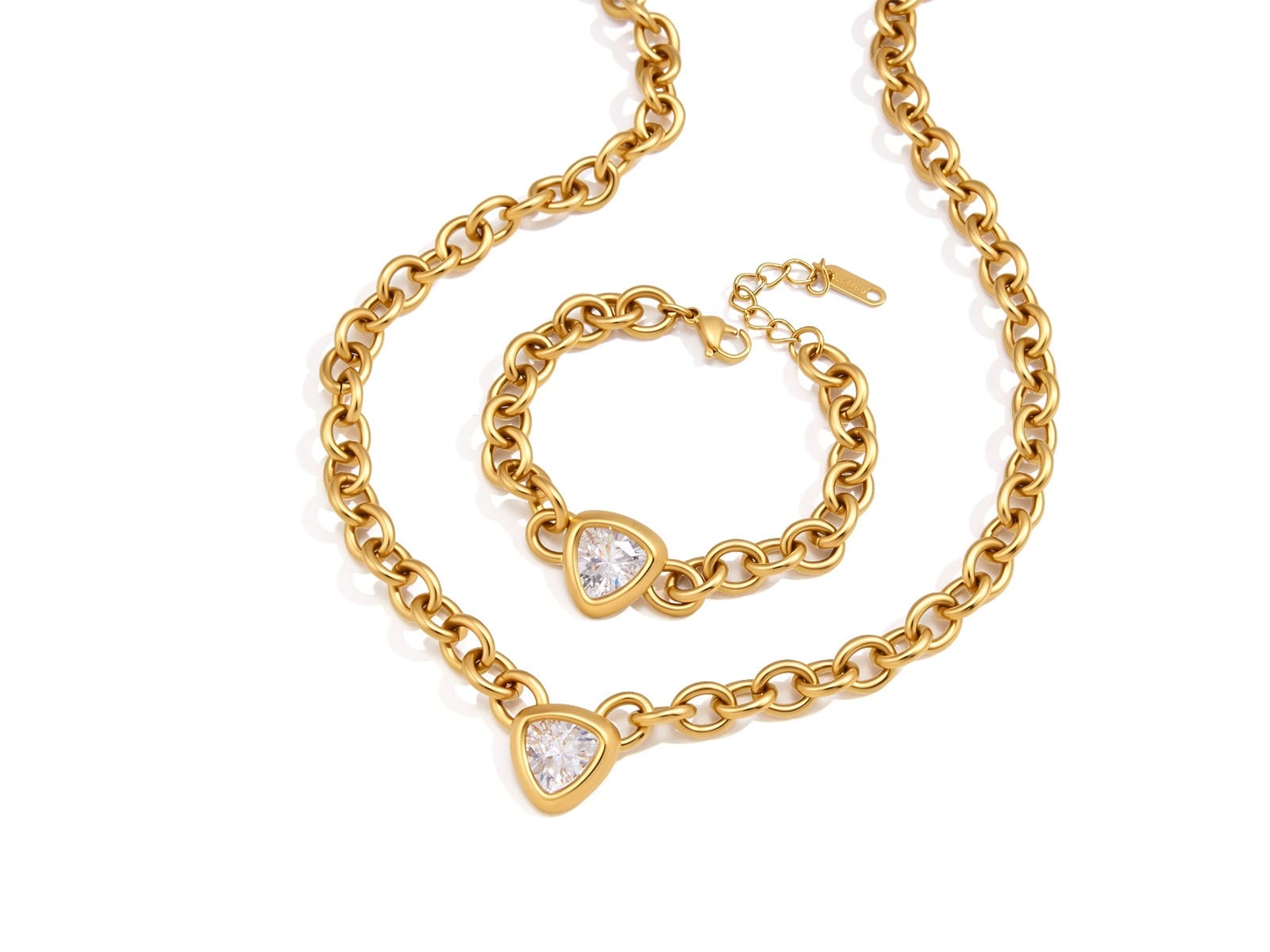 Heart CZ Chain Set, Necklace and Bracelet