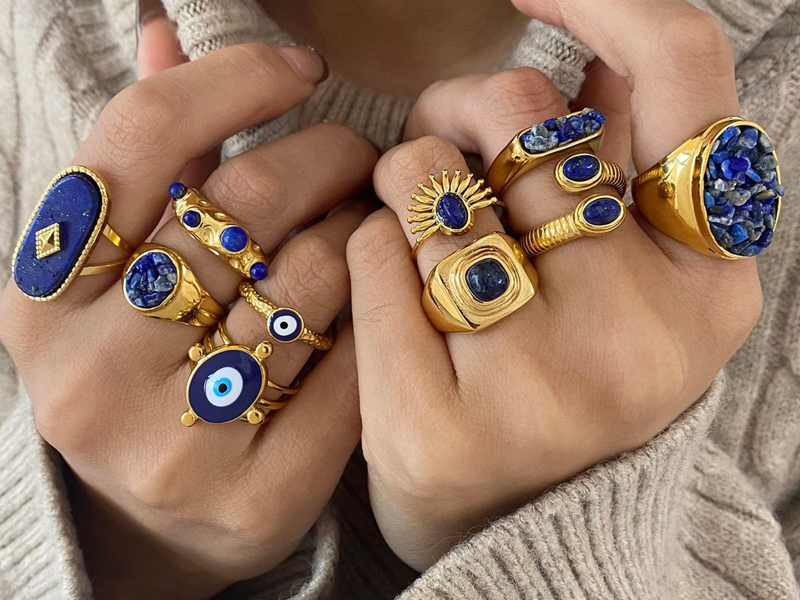 Lapis & Evil Eye Rings — detail