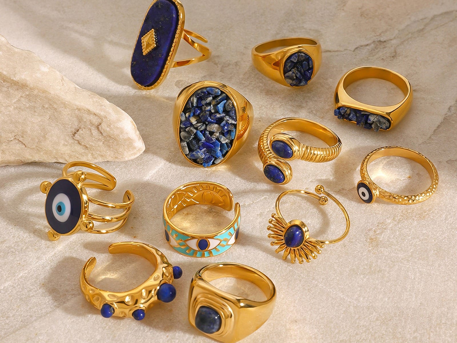 Lapis & Evil Eye Rings — detail
