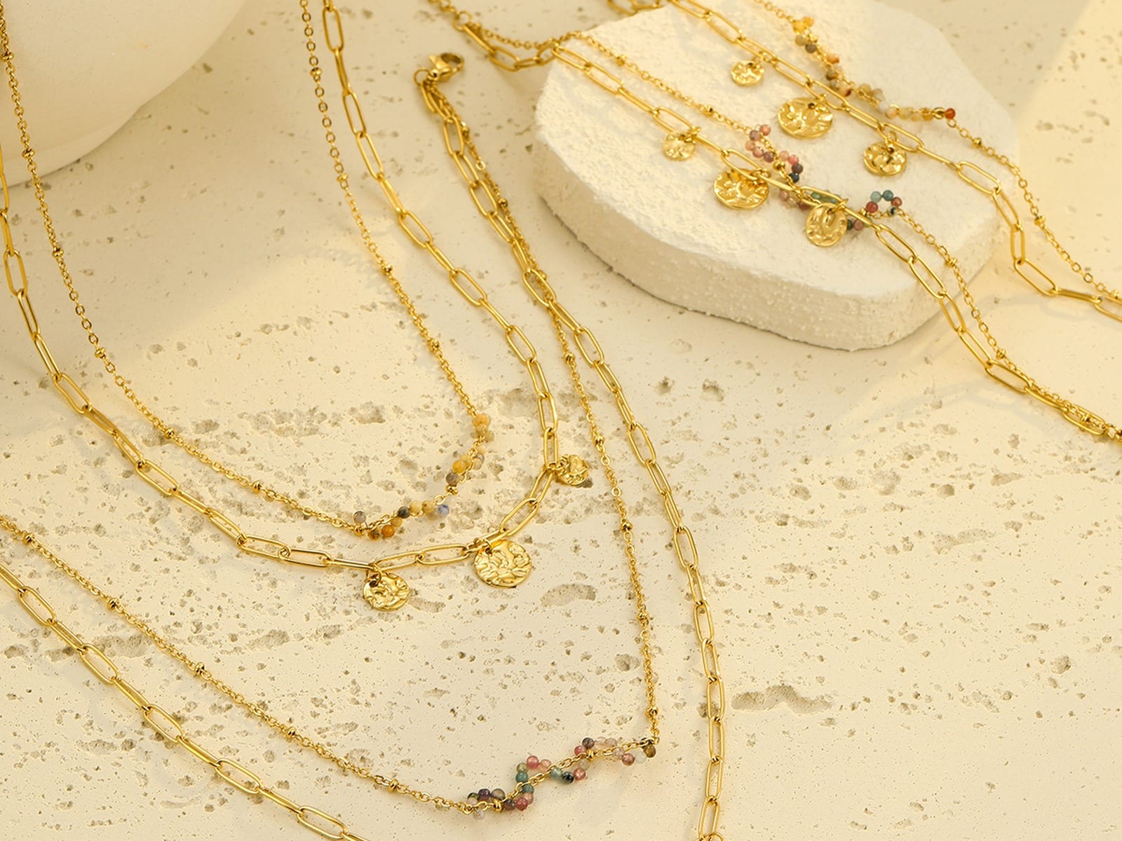 Layered Curb Chain Necklace — detail