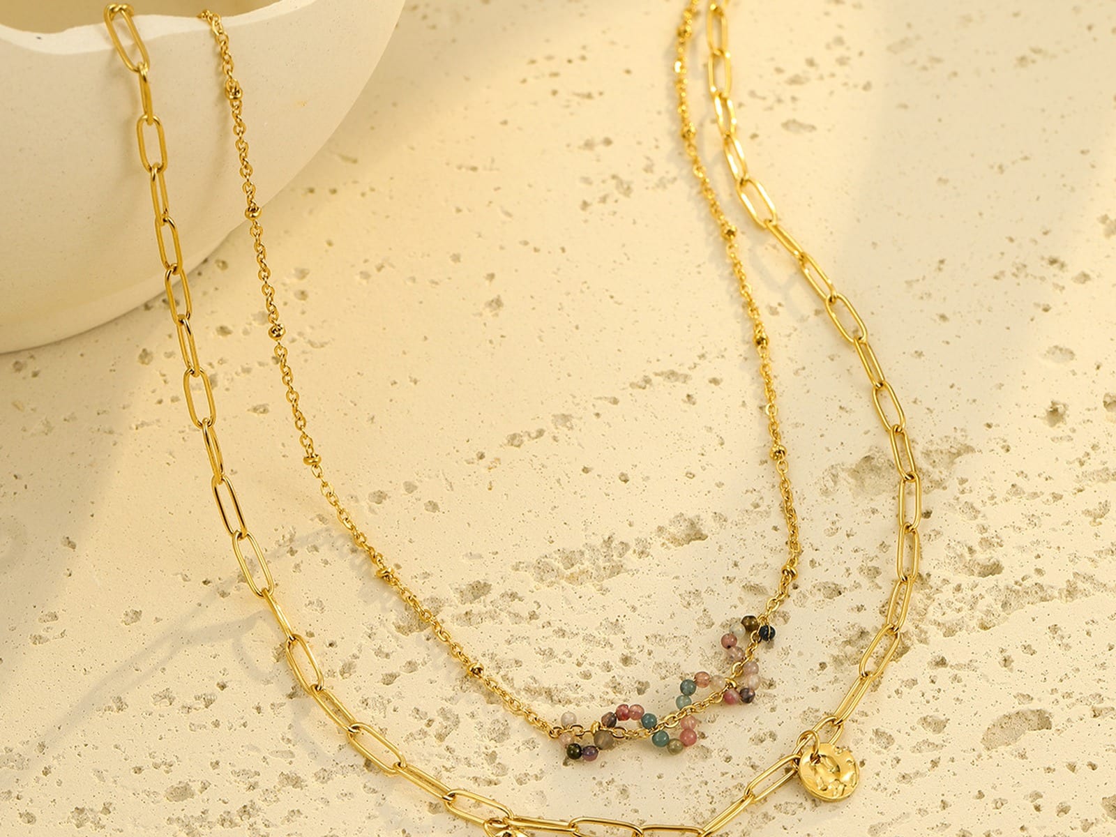 Layered Curb Chain Necklace — detail