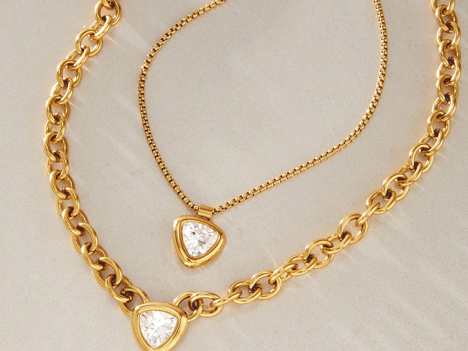 Layered Heart CZ Necklace — detail