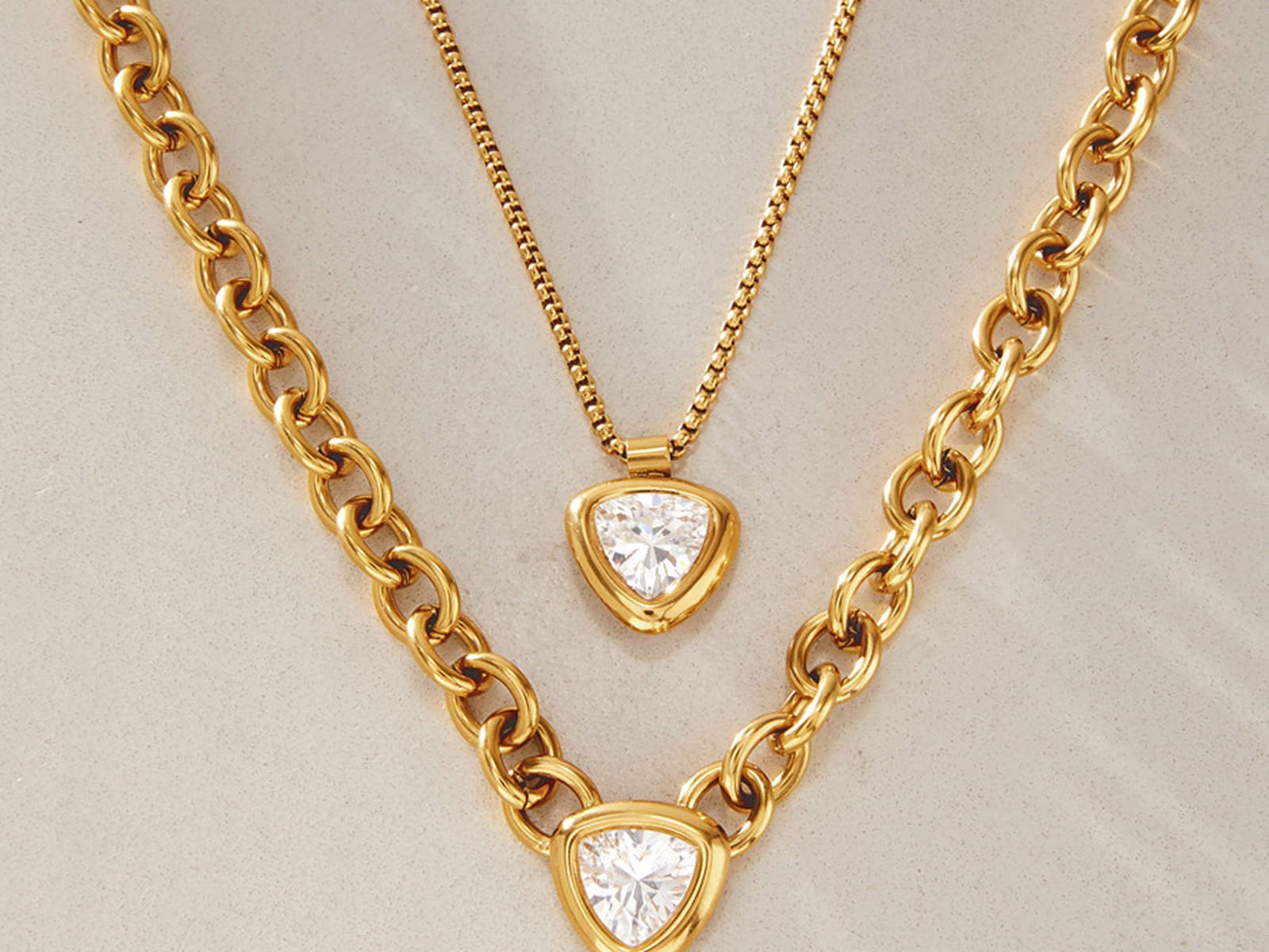 Layered Heart CZ Necklace — detail