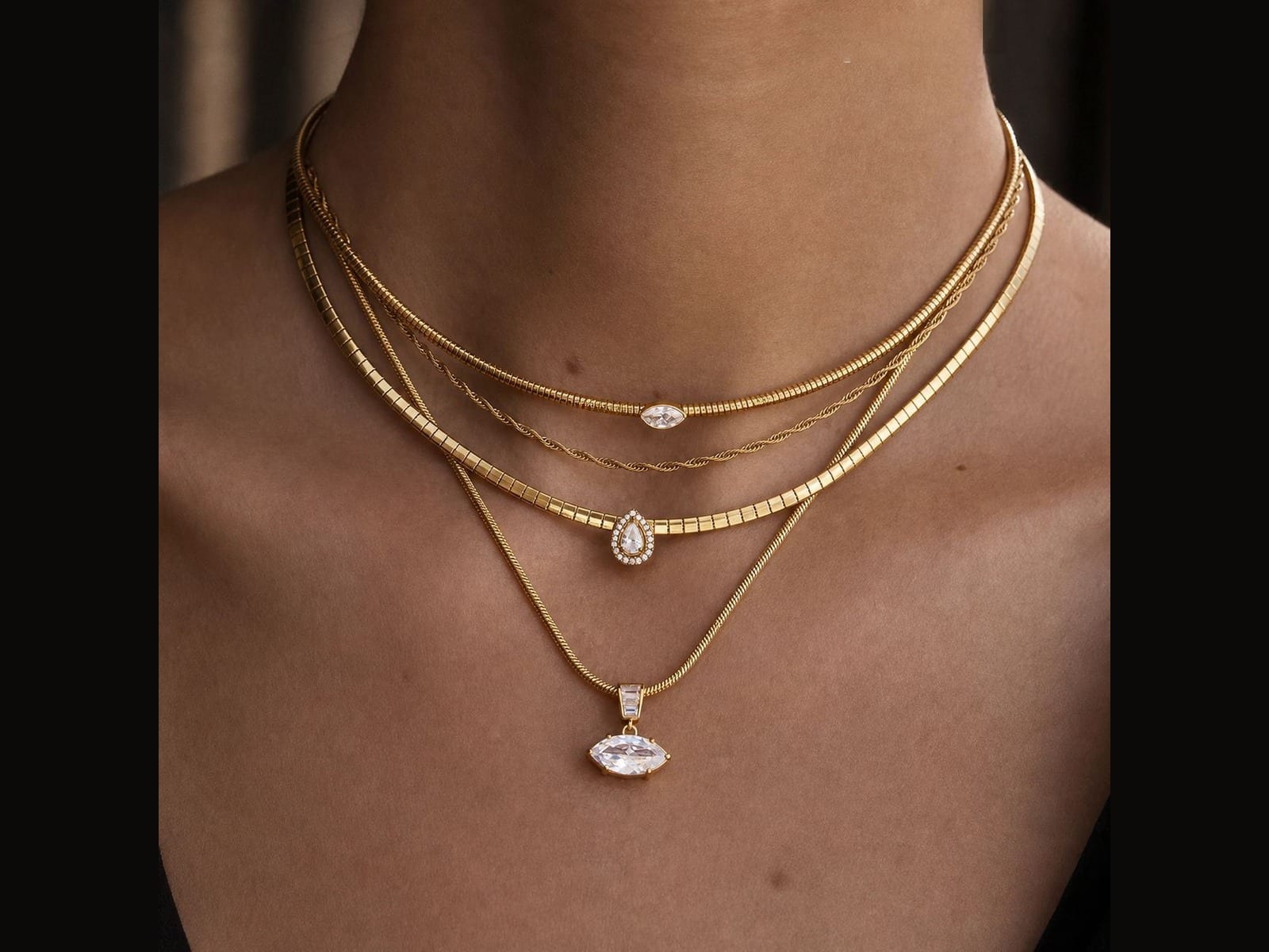 Layered Snake Chain Necklace — detail