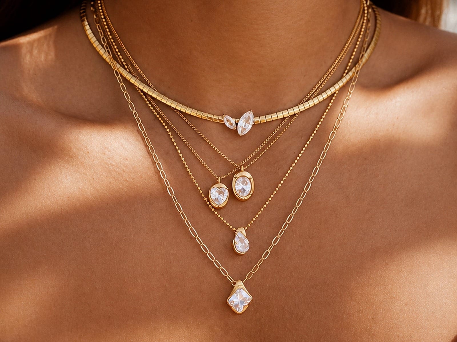 Layered Snake Chain Necklace — detail