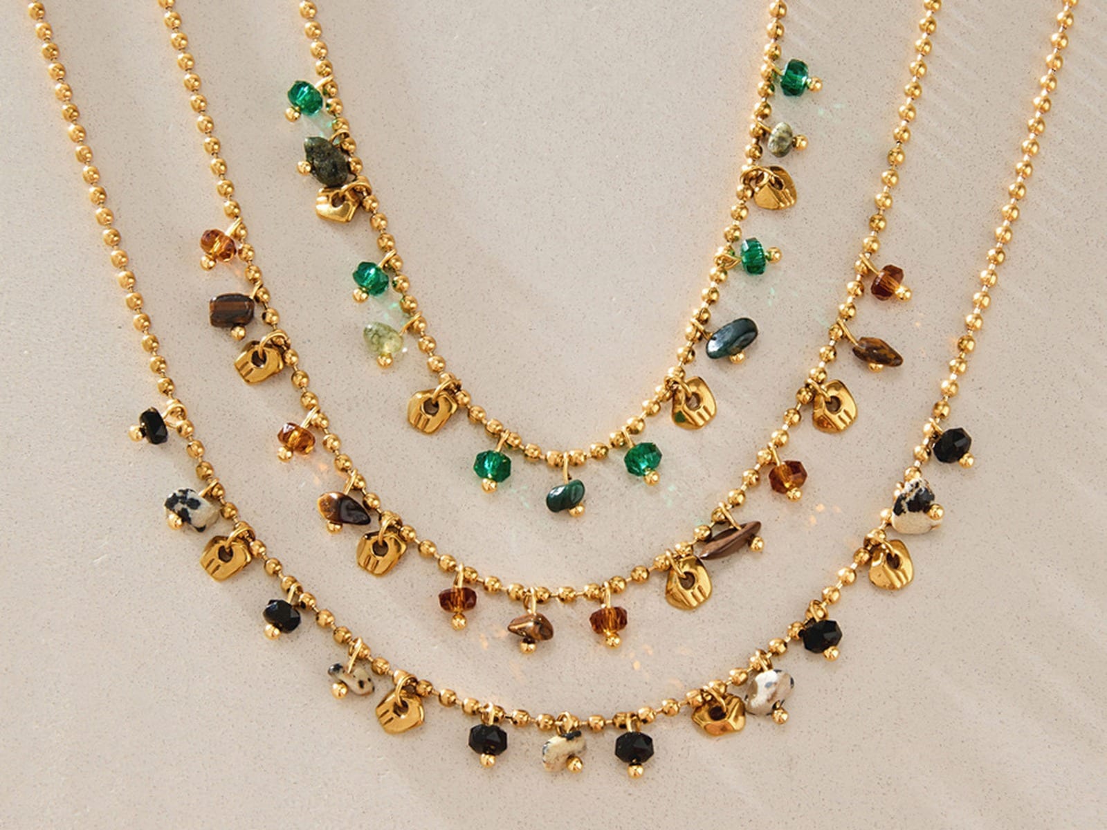 Layered Stone Charm Necklace — detail