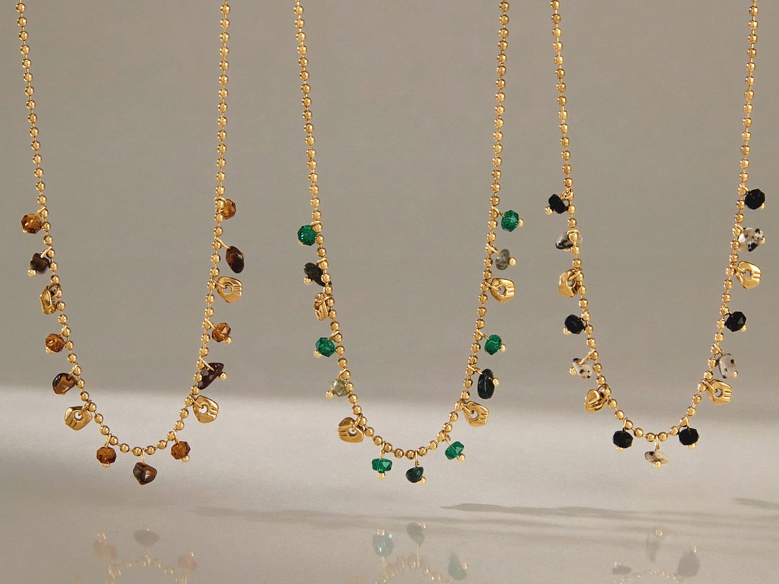 Layered Stone Charm Necklace — detail