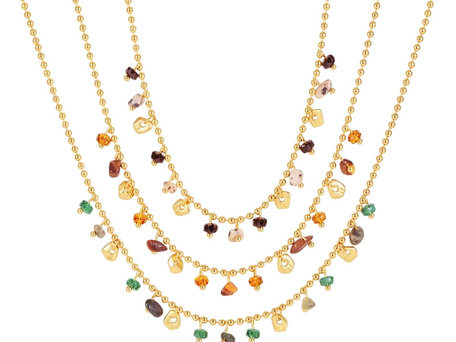 Layered Stone Charm Necklace