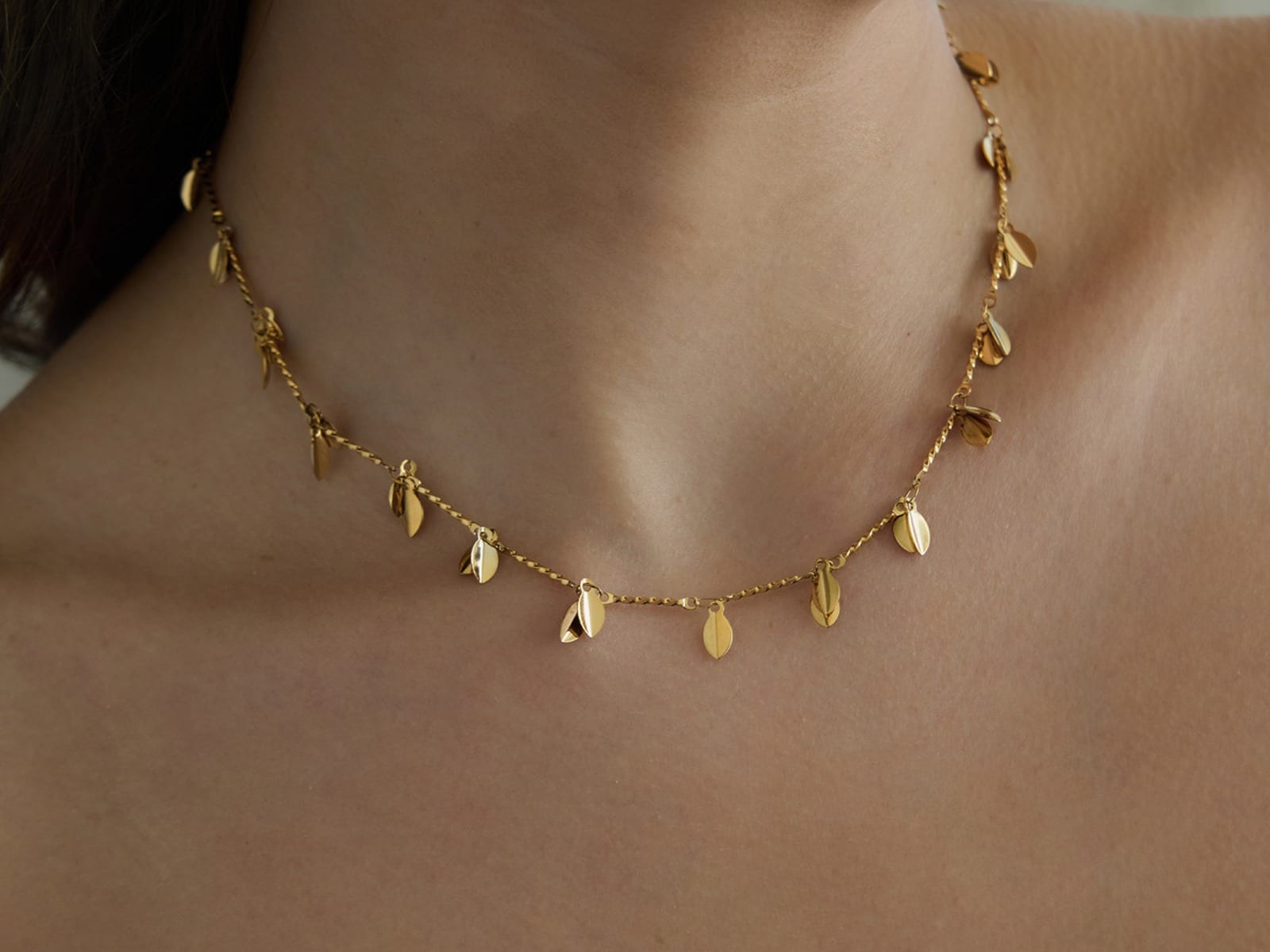 Leaf Drop Satellite Necklace — detail