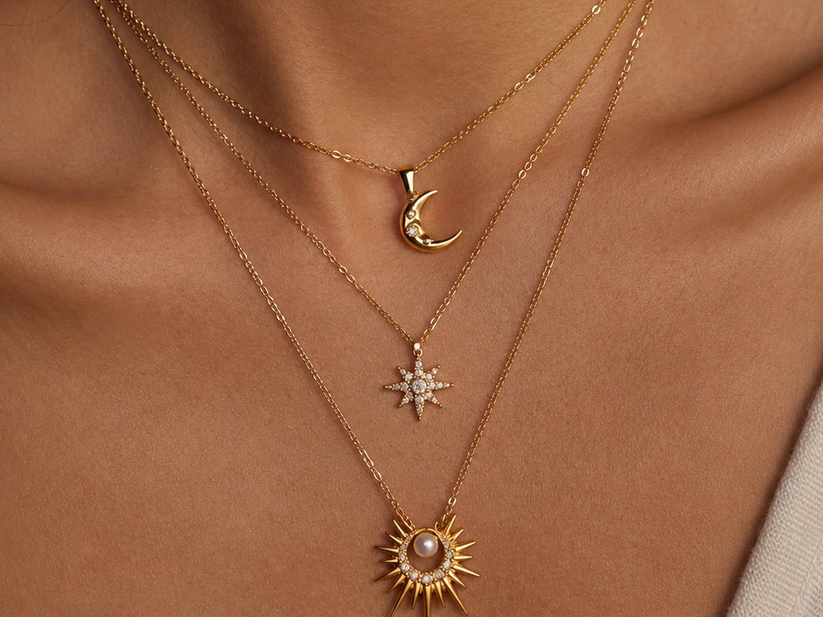Moon & Star Necklaces — detail