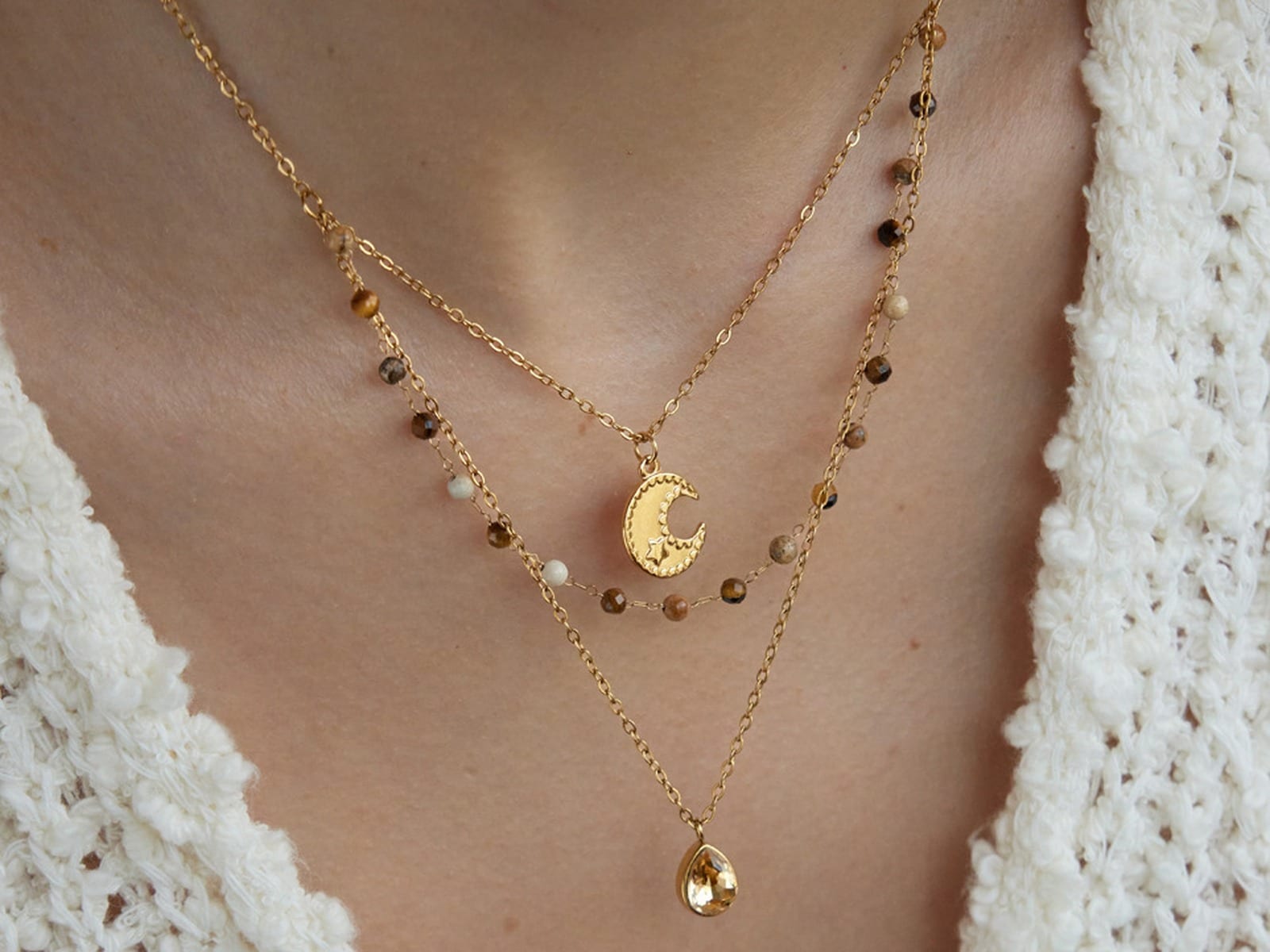 Moon Bead Layer Necklace — detail
