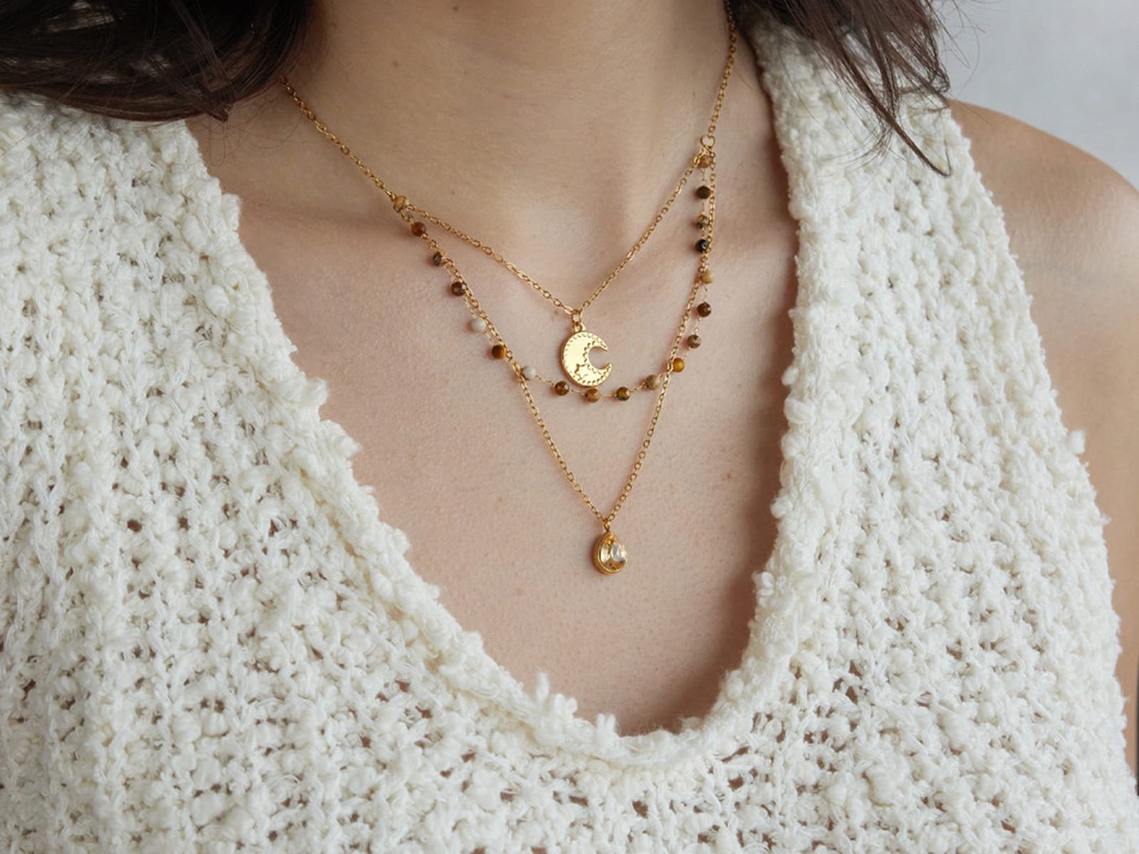 Moon Bead Layer Necklace — detail