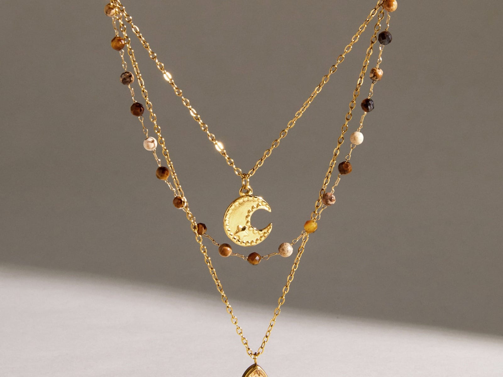 Moon Bead Layer Necklace — detail