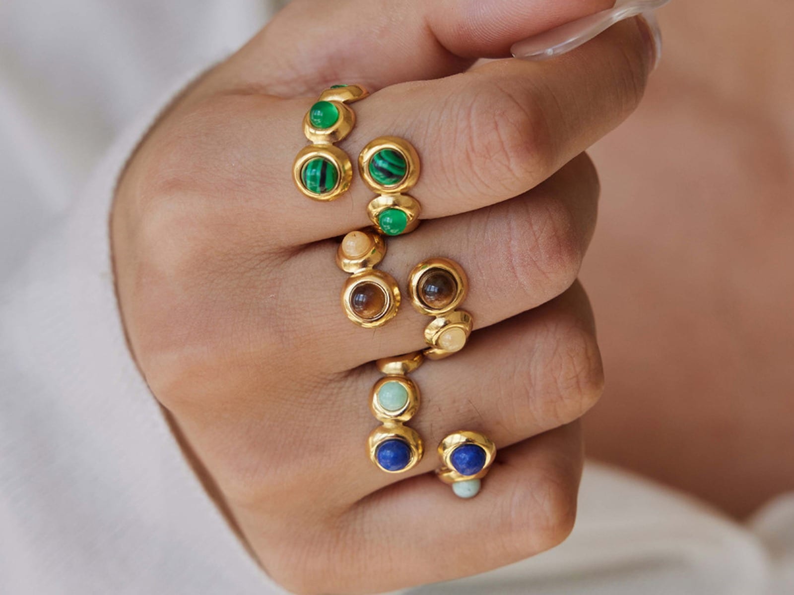 Natural Stone Bead Ring Range — detail