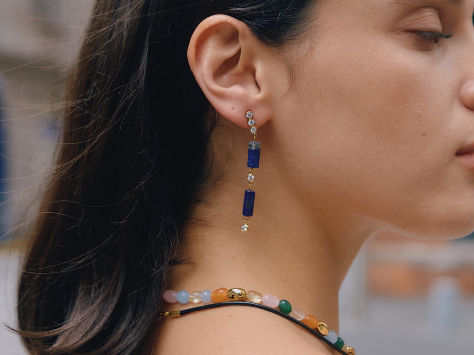 Natural Stone Tassel Earrings — detail