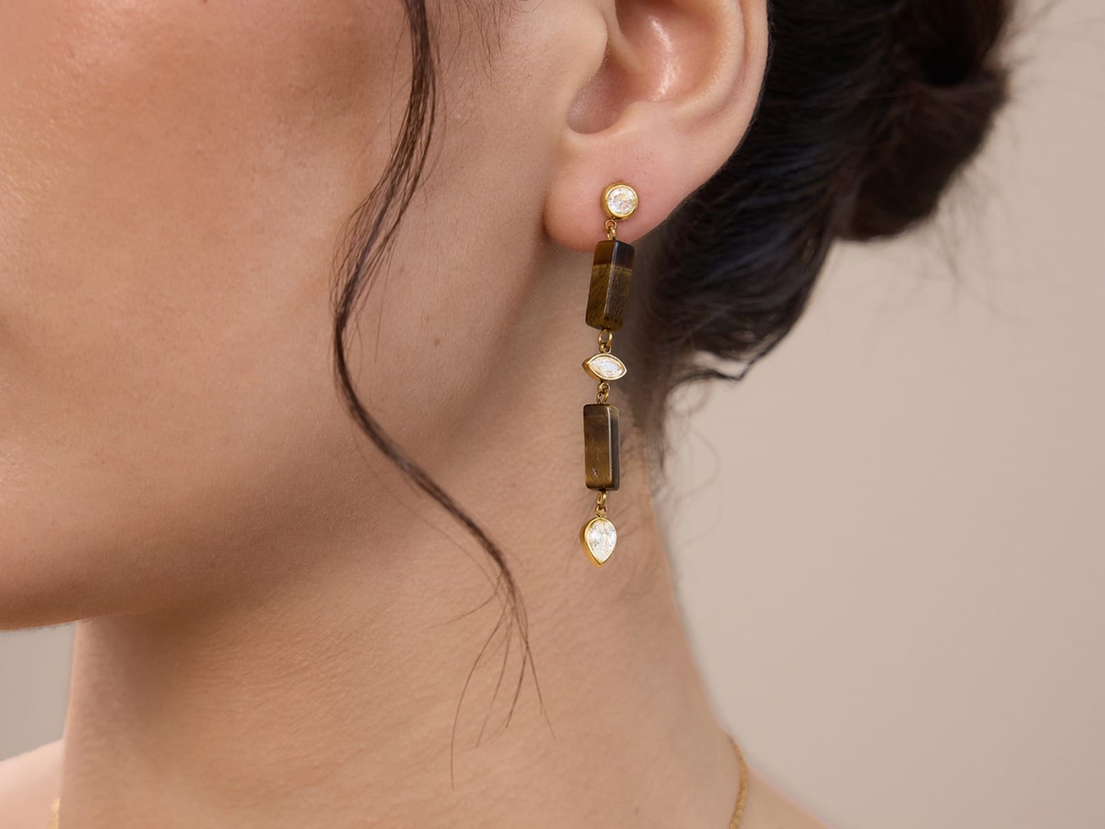 Natural Stone Tassel Earrings — detail