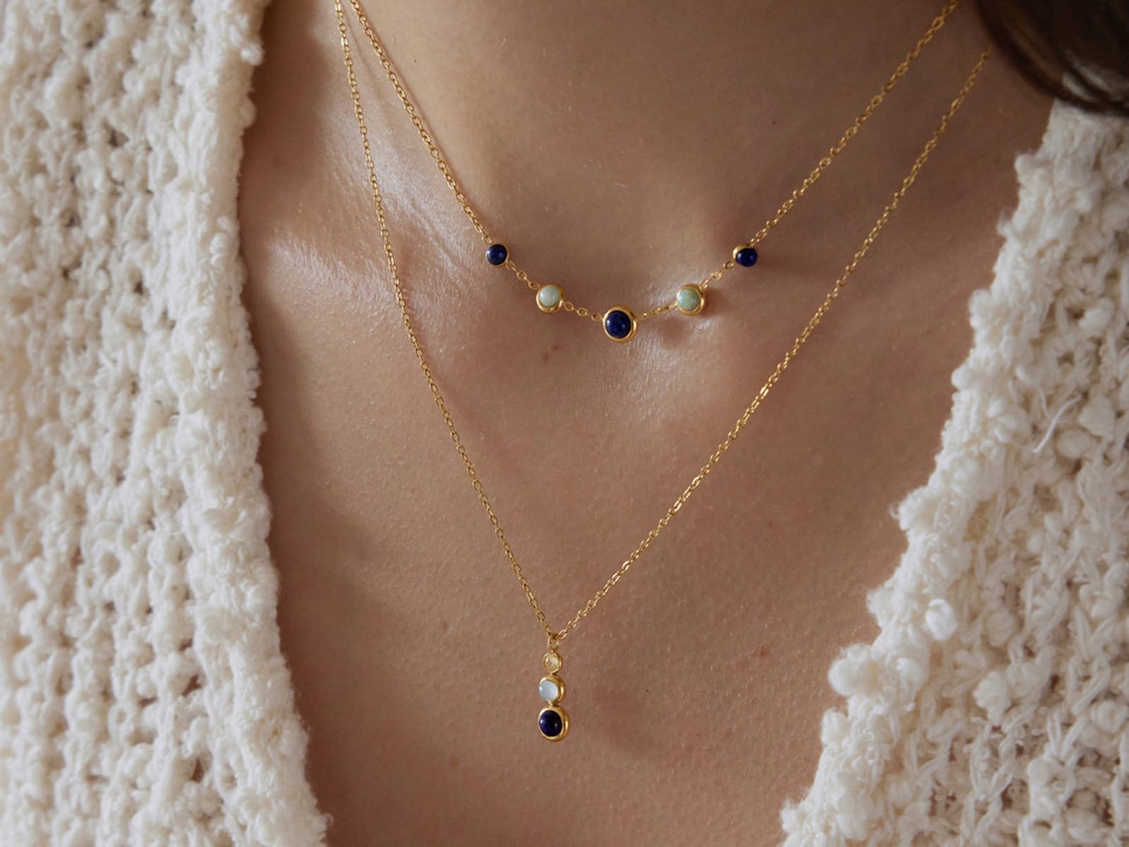 Navy Bead Layer Necklaces — detail