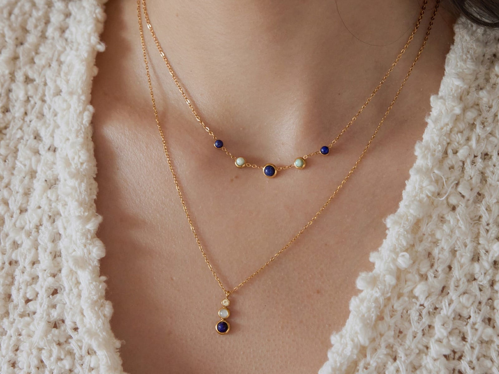 Navy Bead Layer Necklaces — detail