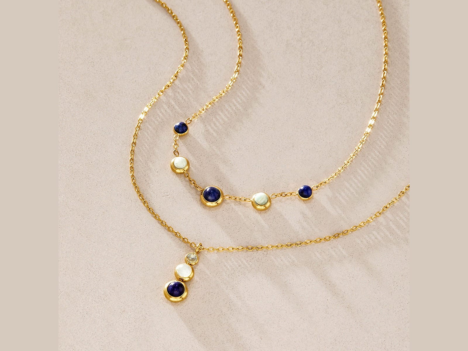 Navy Bead Layer Necklaces — detail