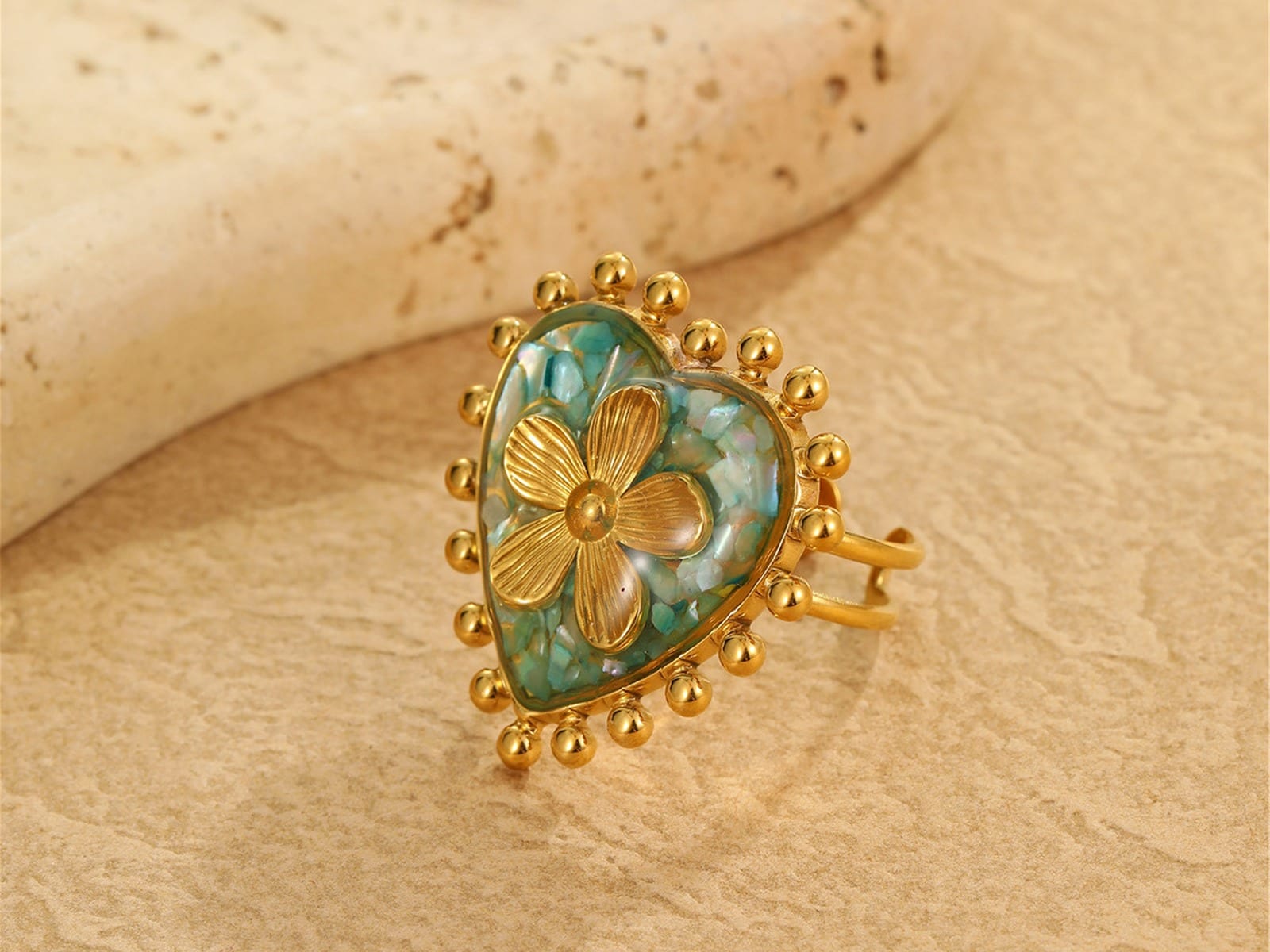 Painted Flower Open Ring — detail
