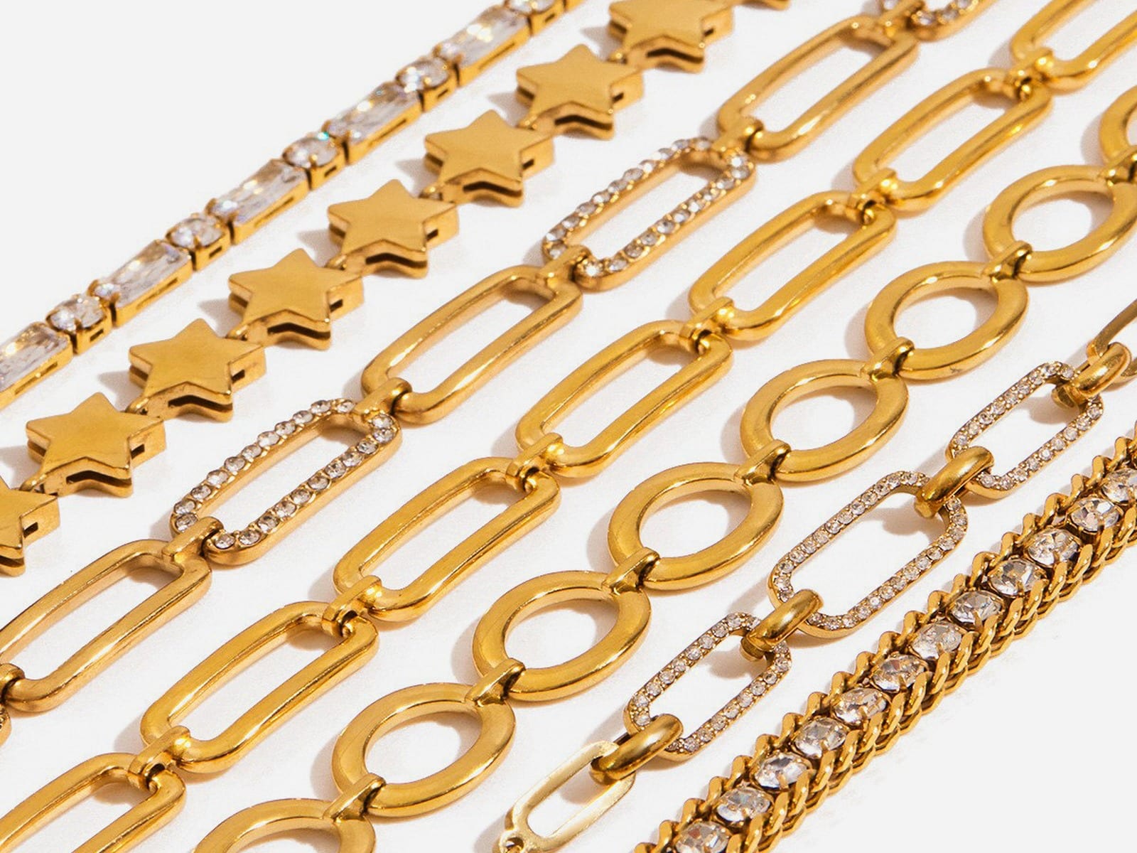 Paperclip & Star Chain Bracelets — detail